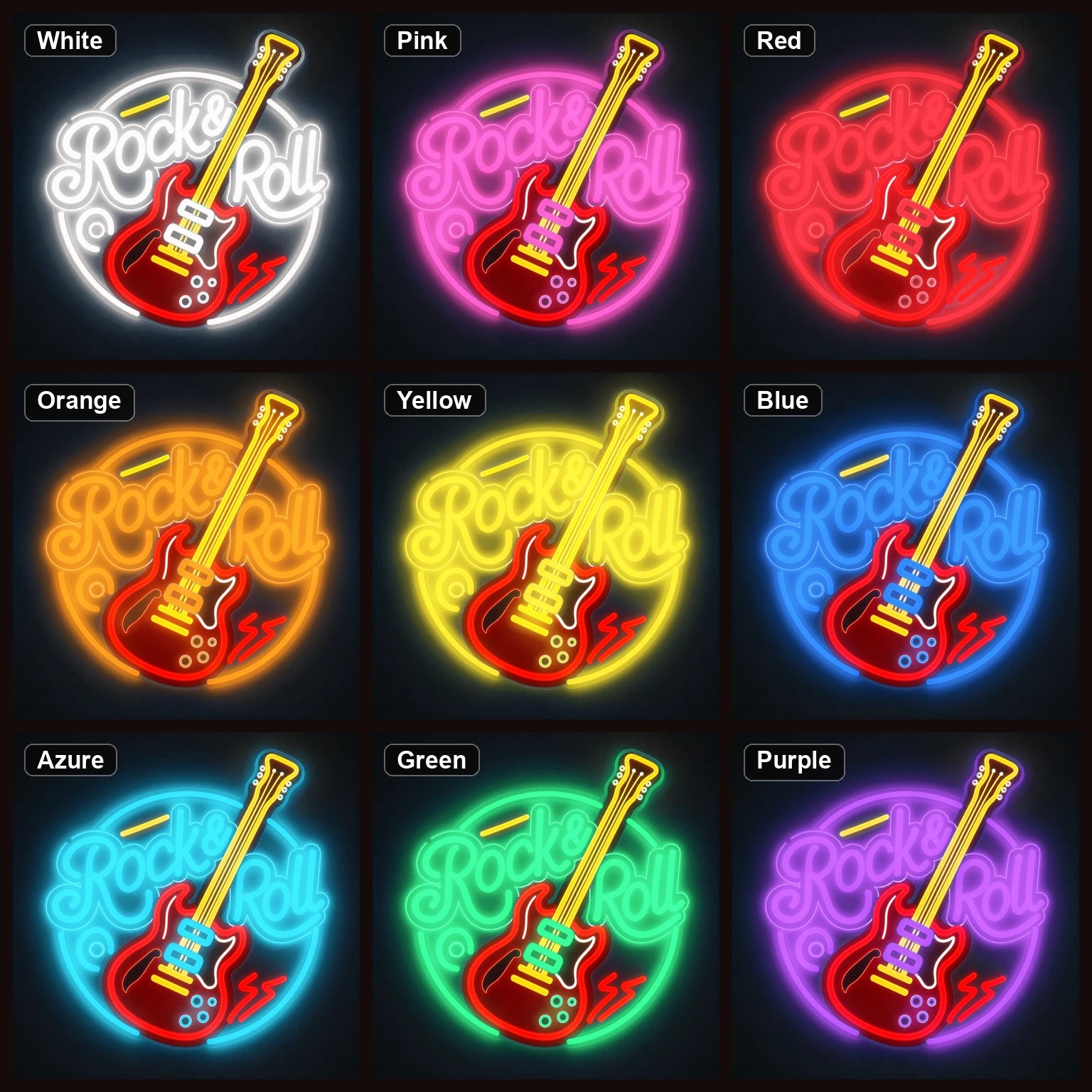 Rock And Roll Guitar Circle LED Neon Sign Garage Man Cave Neon Sign color grid