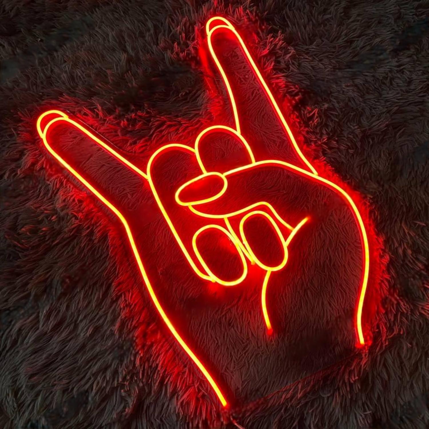 Rock Hand Sign Red Led Neon Sign For Music Room Bar Decor | Shineneon