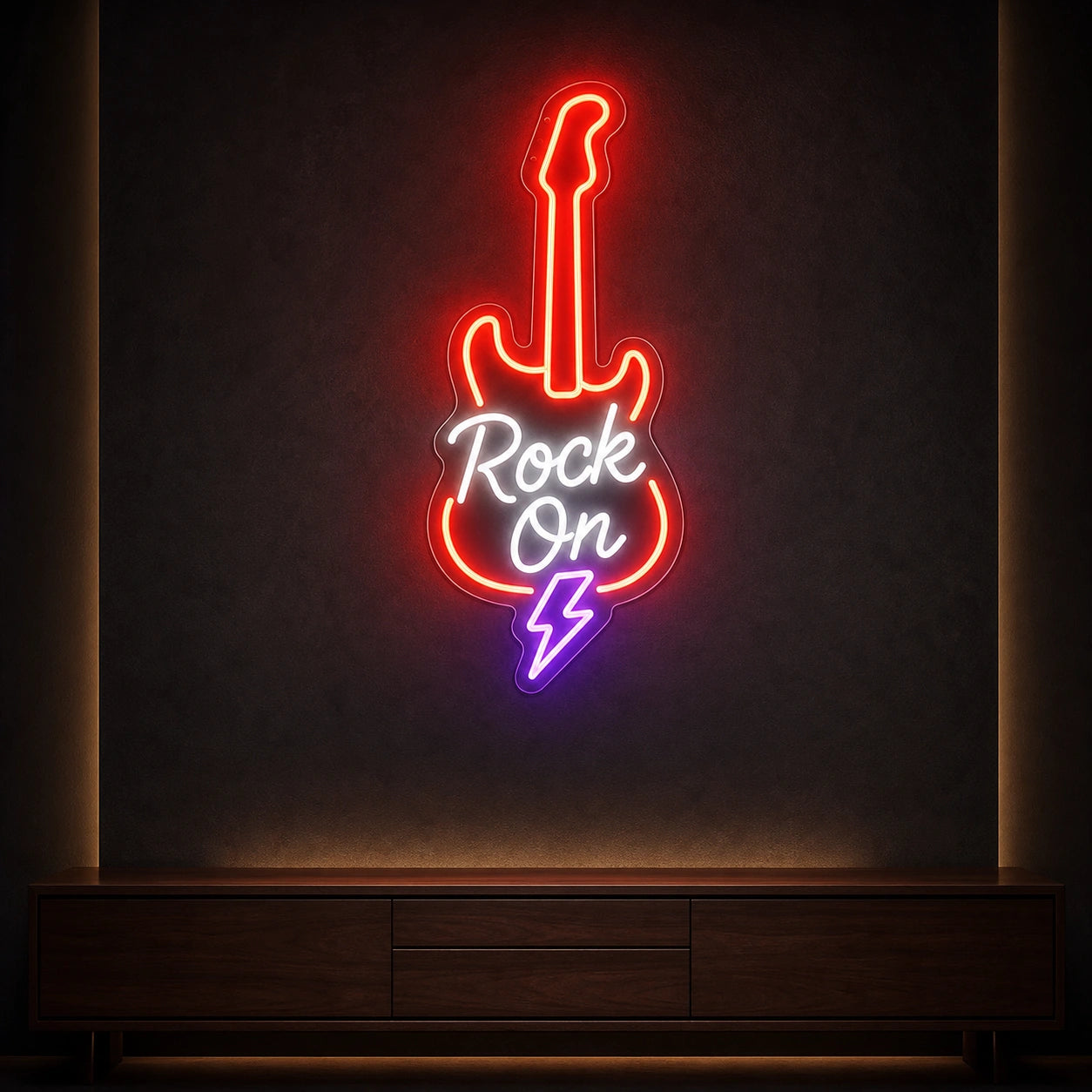 Rock On Guitar Lightning LED Neon Sign Garage Man Cave Neon Sign high-converting product image
