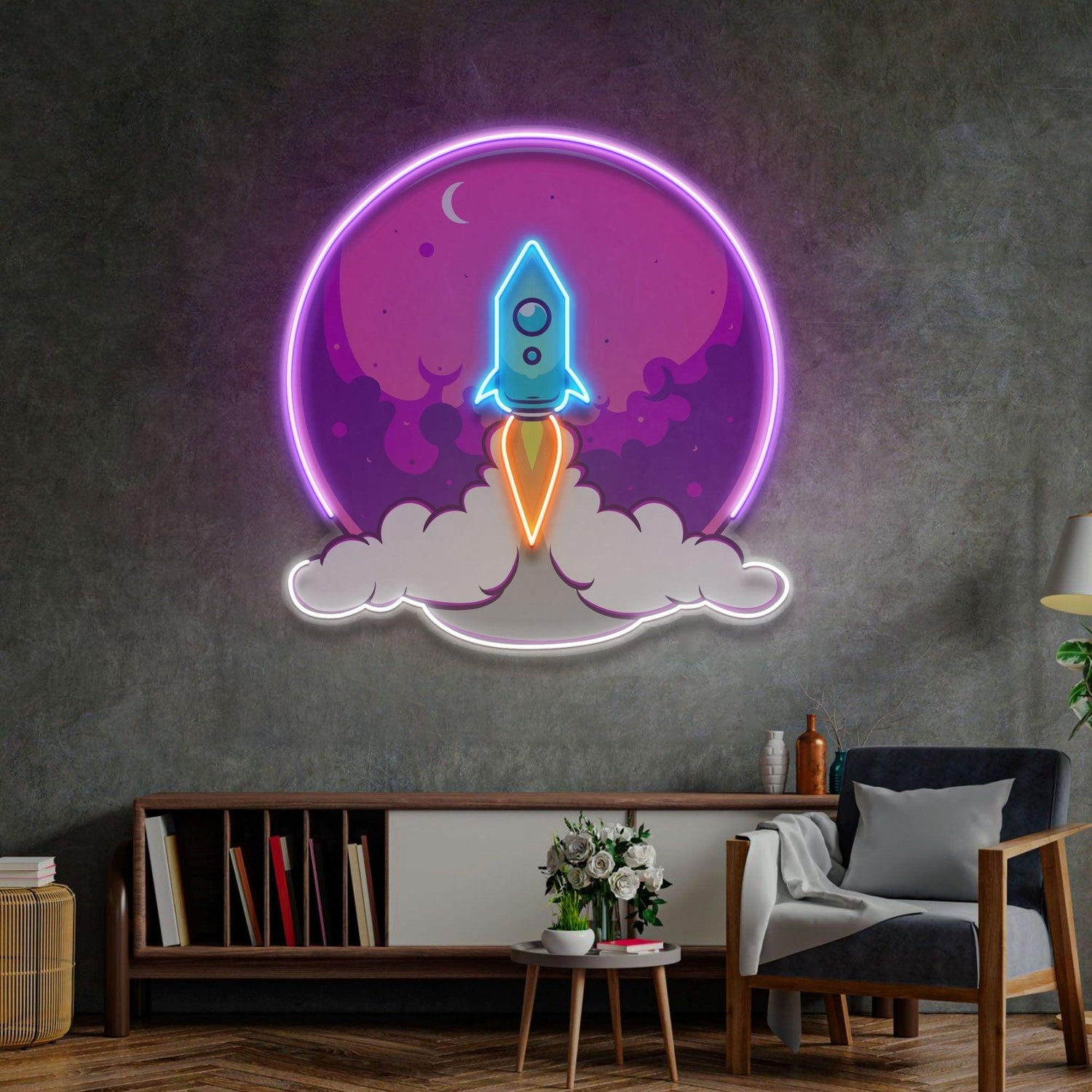 Rocket Launch Cartoon Uv Printed Led Neon Sign For Kids Room Space Decor | Shineneon