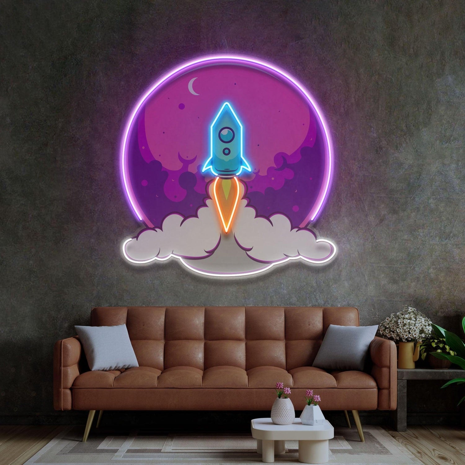 Rocket Launch Cartoon Uv Printed Led Neon Sign For Kids Room Space Decor | Shineneon