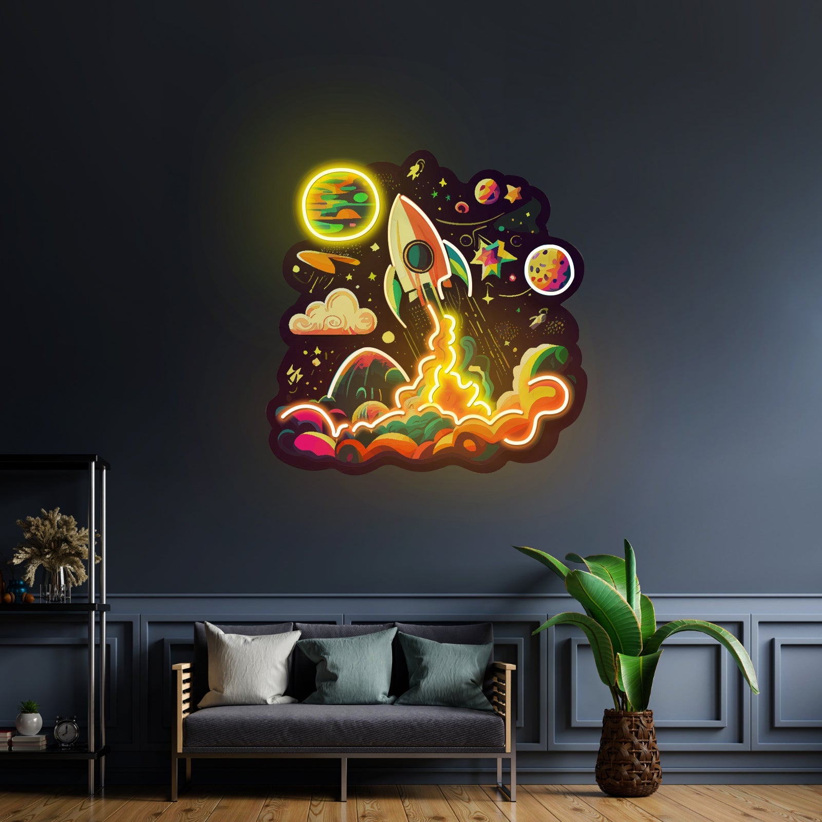 Rocket Launching Into Galaxy Led Neon Sign Light Custom Led Signs - Shineneon
