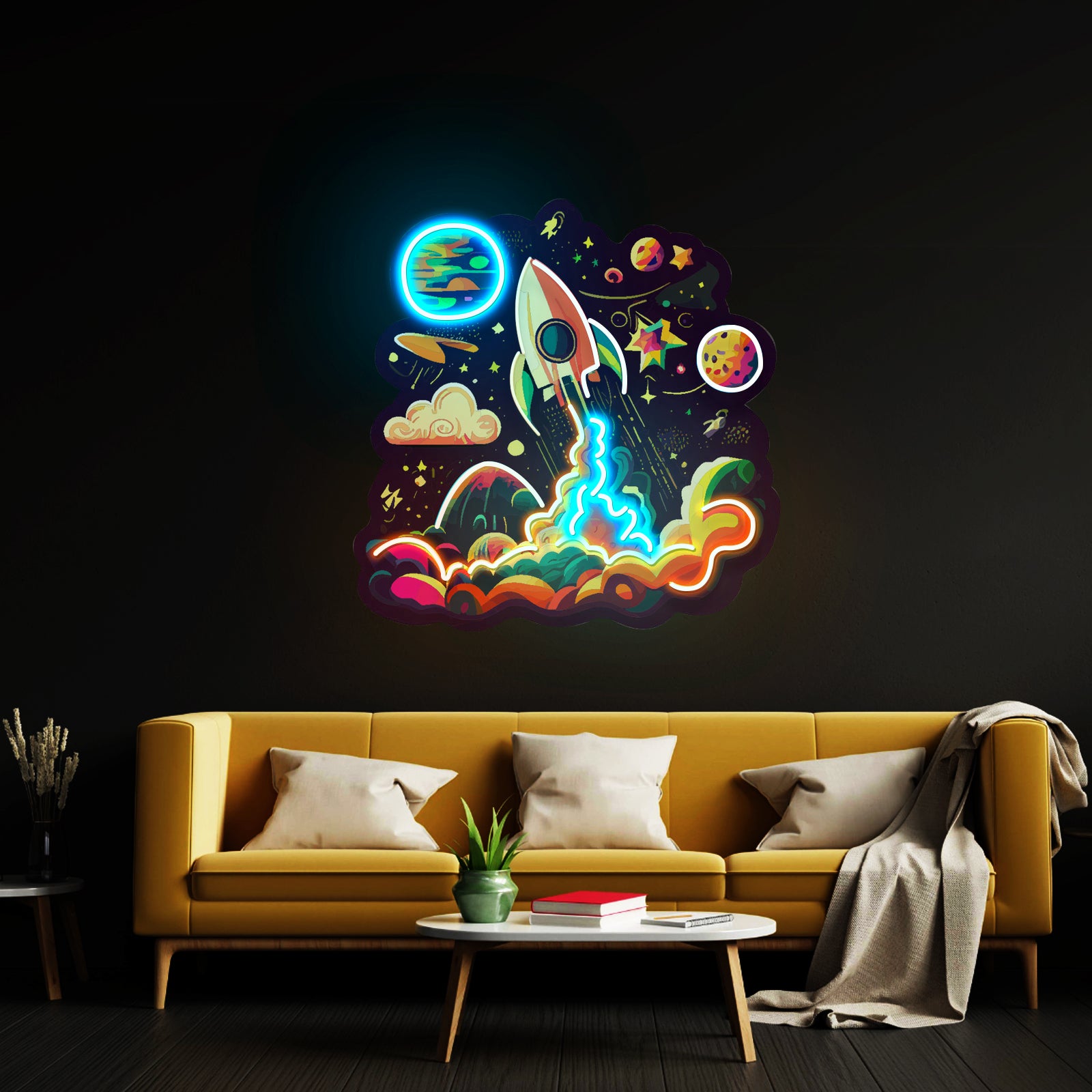 Rocket Launching Into Galaxy Led Neon Sign Light Custom Led Signs