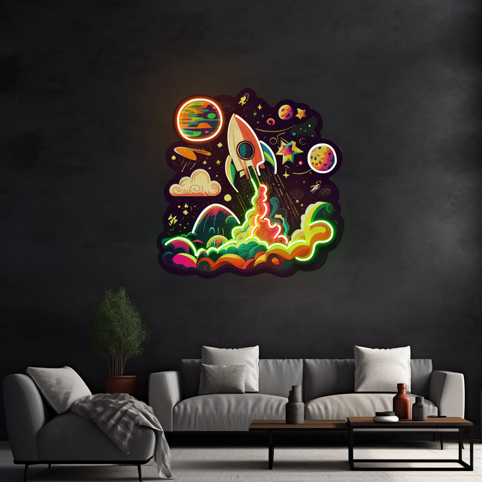 Rocket Launching Into Galaxy Led Neon Sign Light Custom Led Signs
