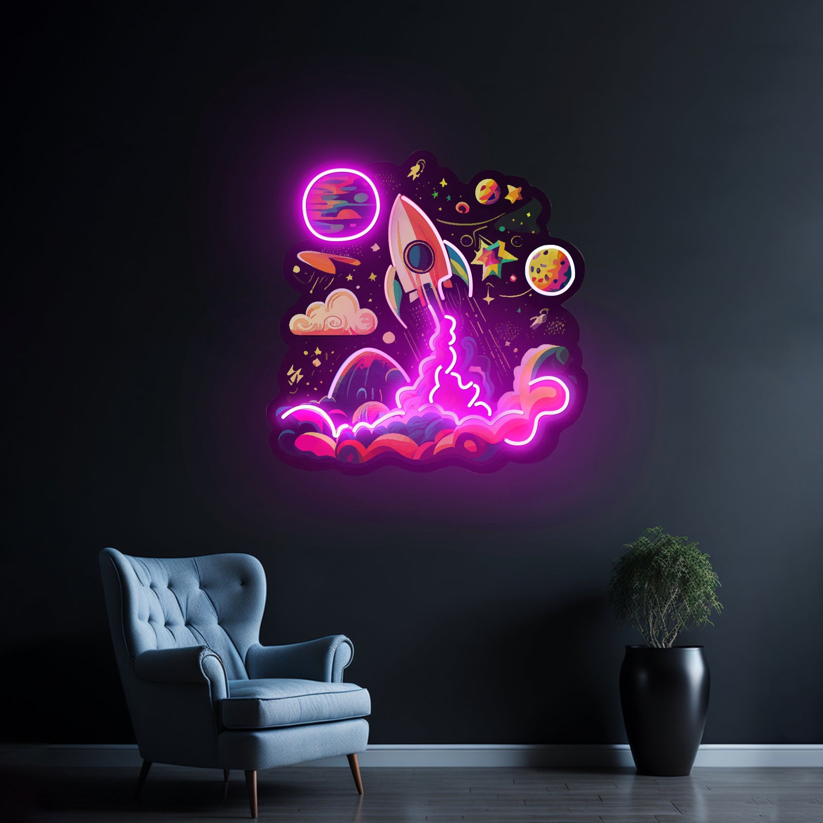 Rocket Launching Into Galaxy Led Neon Sign Light Custom Led Signs