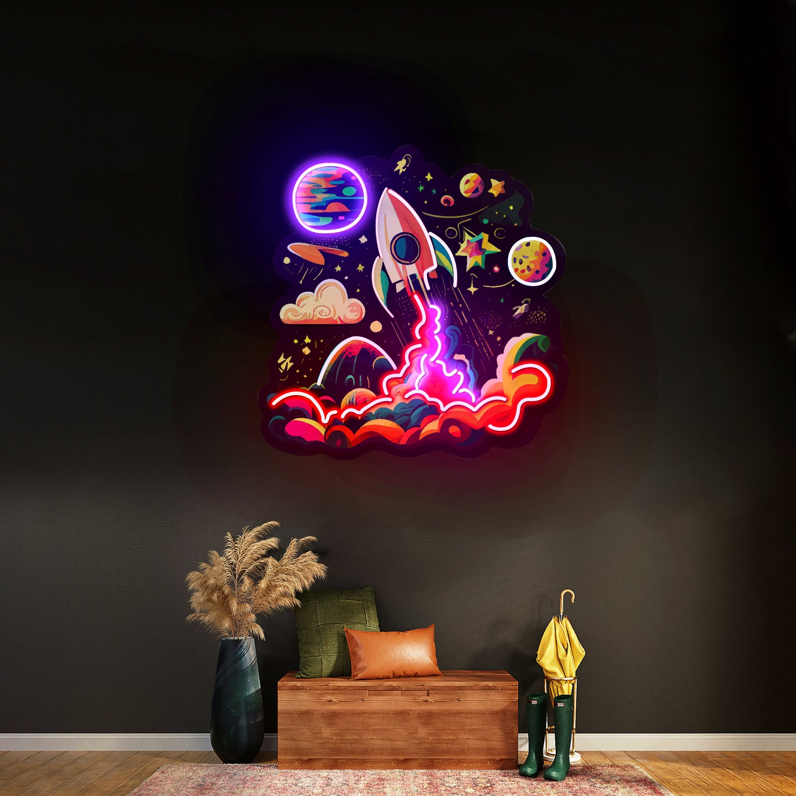 Rocket Launching Into Galaxy Led Neon Sign Light Custom Led Signs