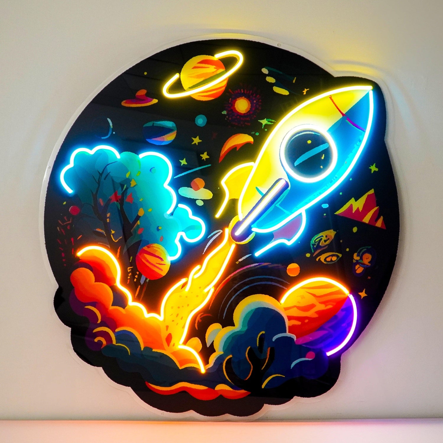 Rocket Launching Universe Uv Printed Led Neon Sign For Kids Room Decor | Shineneon