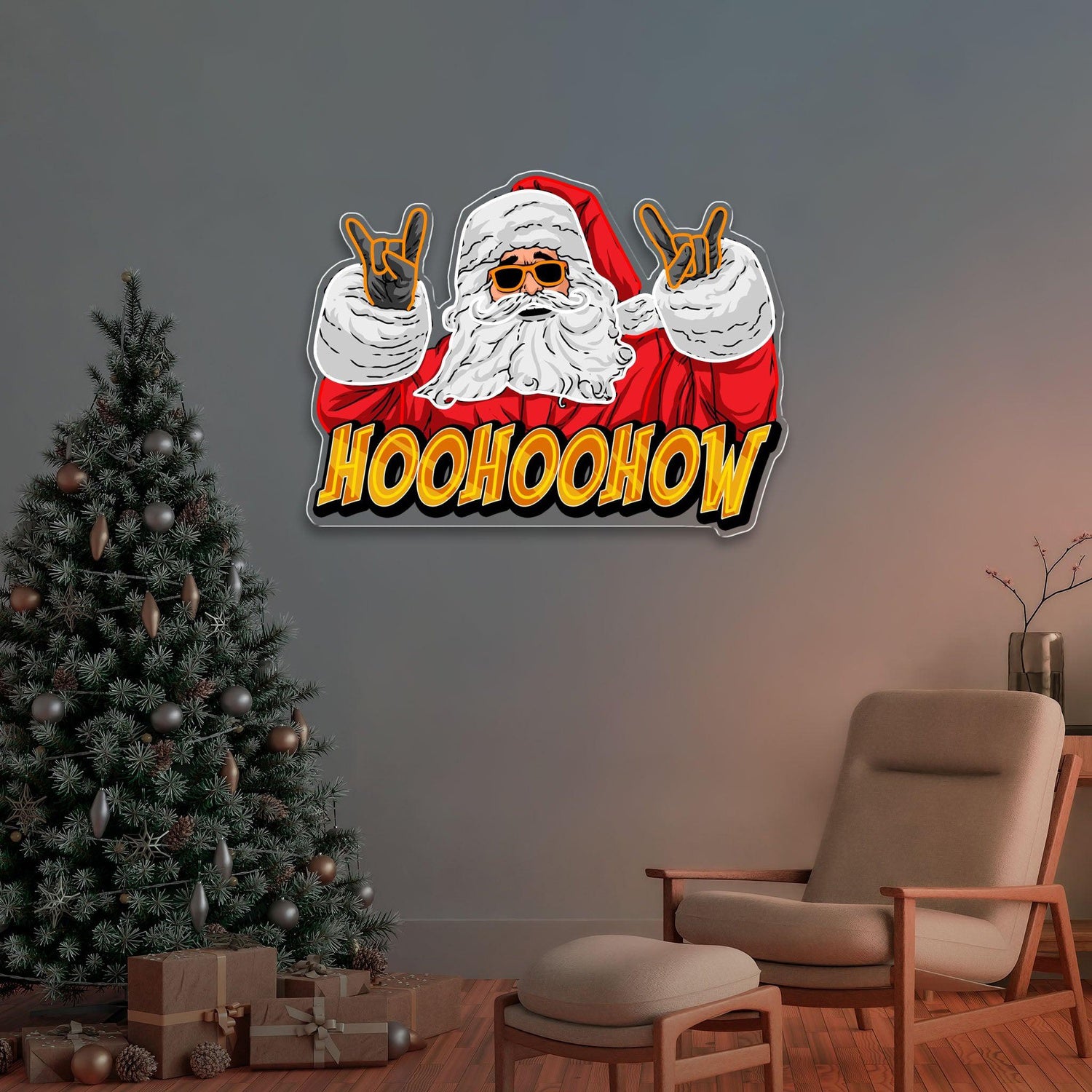 Rocking Santa Hoohoohoh Uv Printed Led Neon Sign Artwork Christmas Indoor Decor | Shineneon