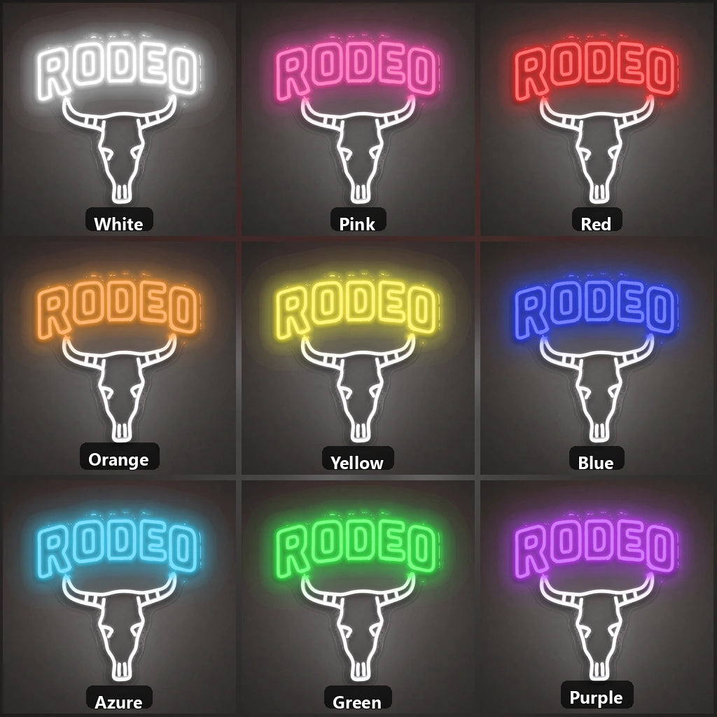 Rodeo Bull Skull Vintage LED Neon Sign color grid