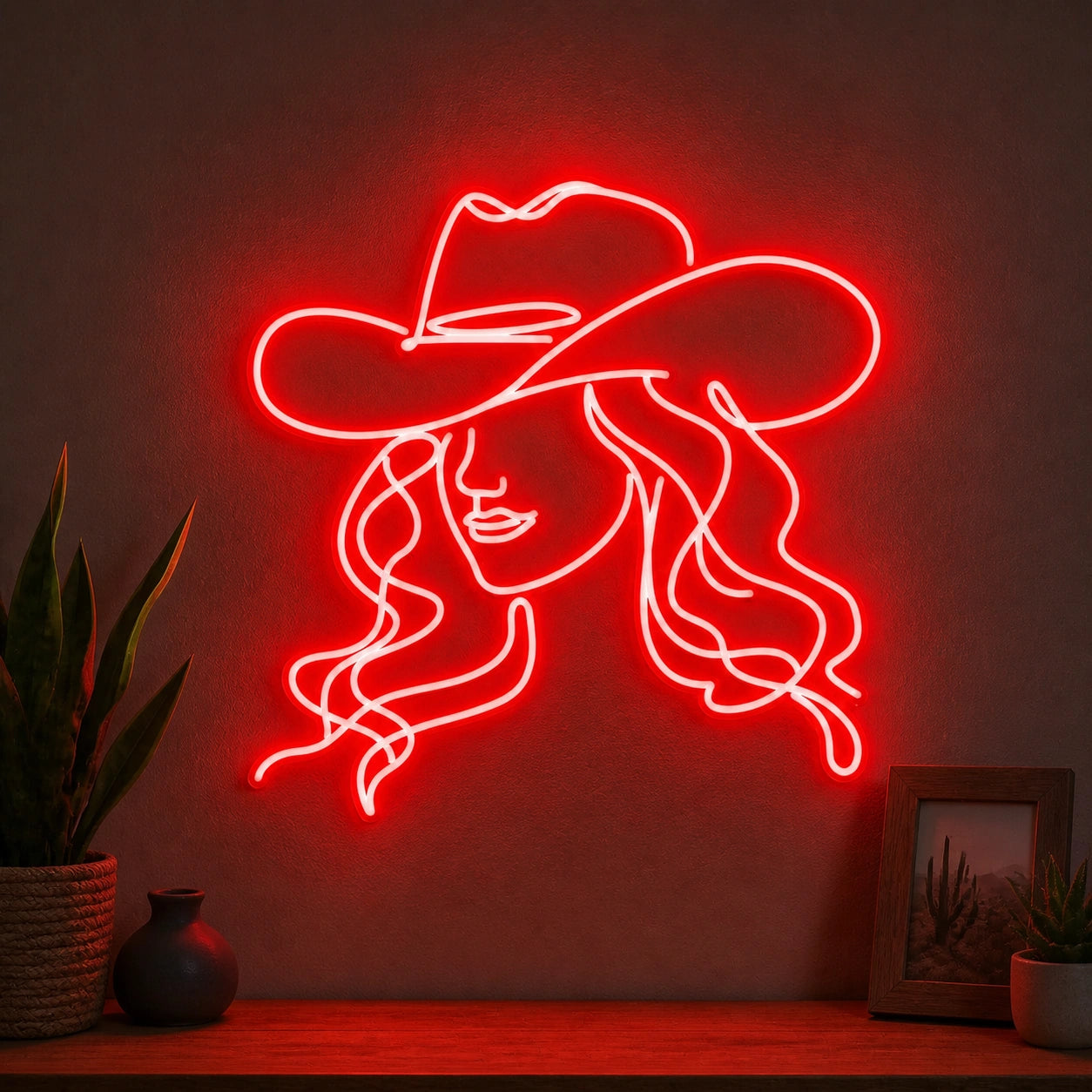 Rodeo Cowgirl Face Vintage LED Neon Sign size image