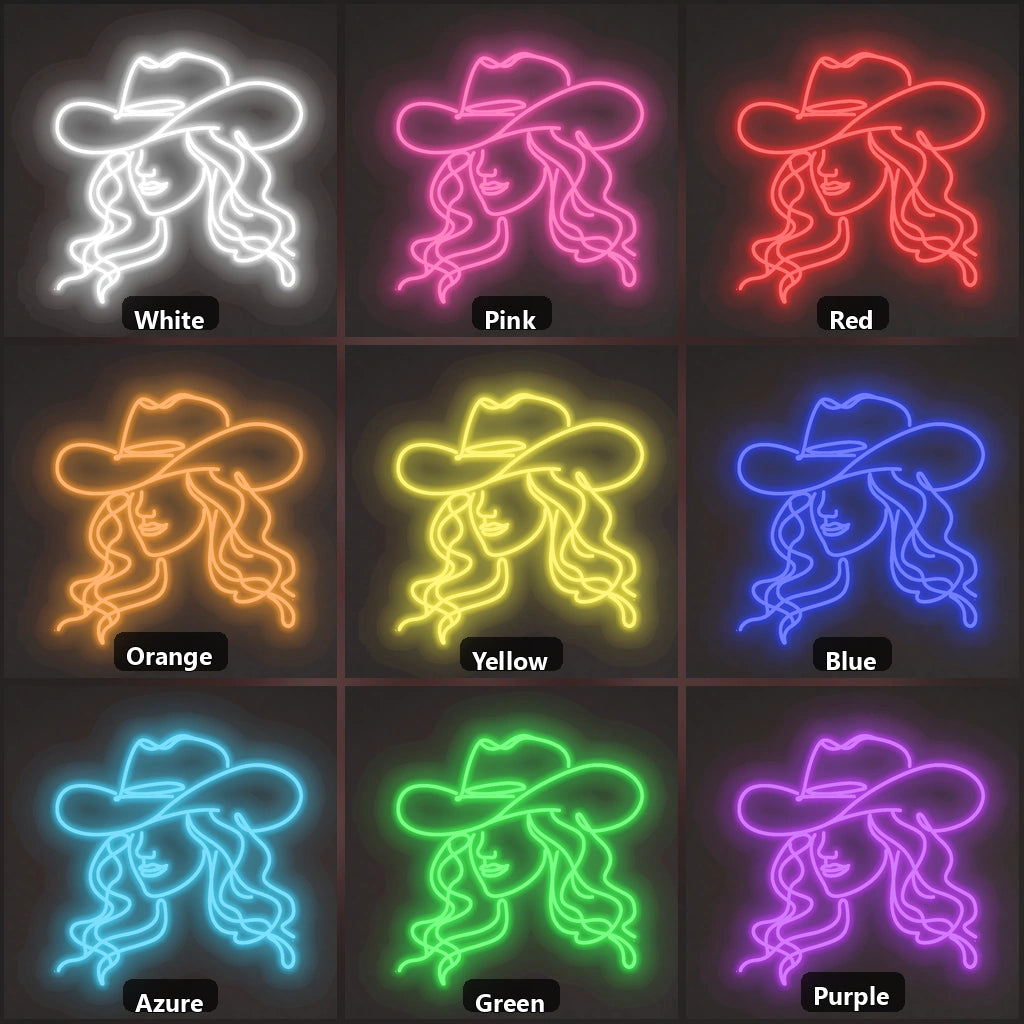 Rodeo Cowgirl Face Vintage LED Neon Sign color grid