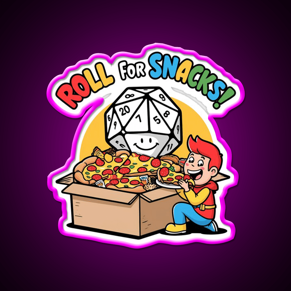 Roll For Snacks D20 Gamer Snack Food Led Neon Sign Rgb Color - Shineneon