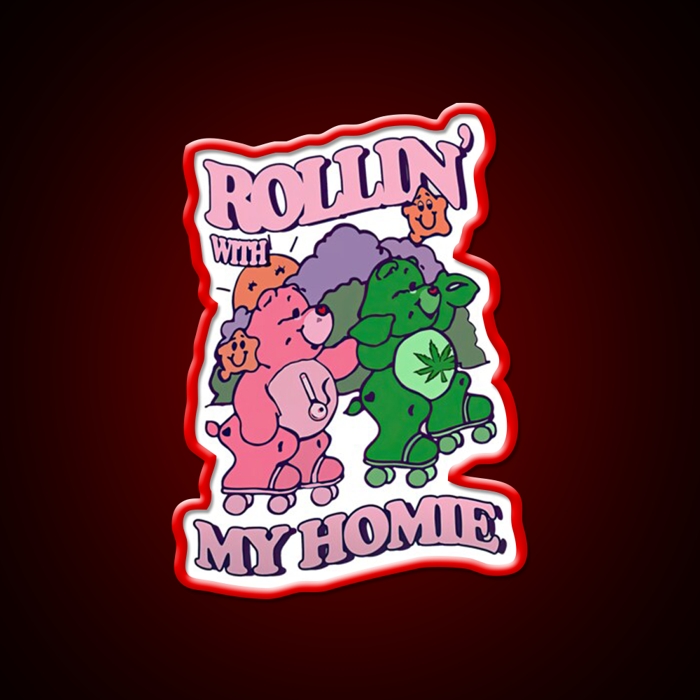 Rollin With My Homie Bear Hemp Inspired Green Leaf Led Neon Sign Rgb Color - LED neon sign view 10