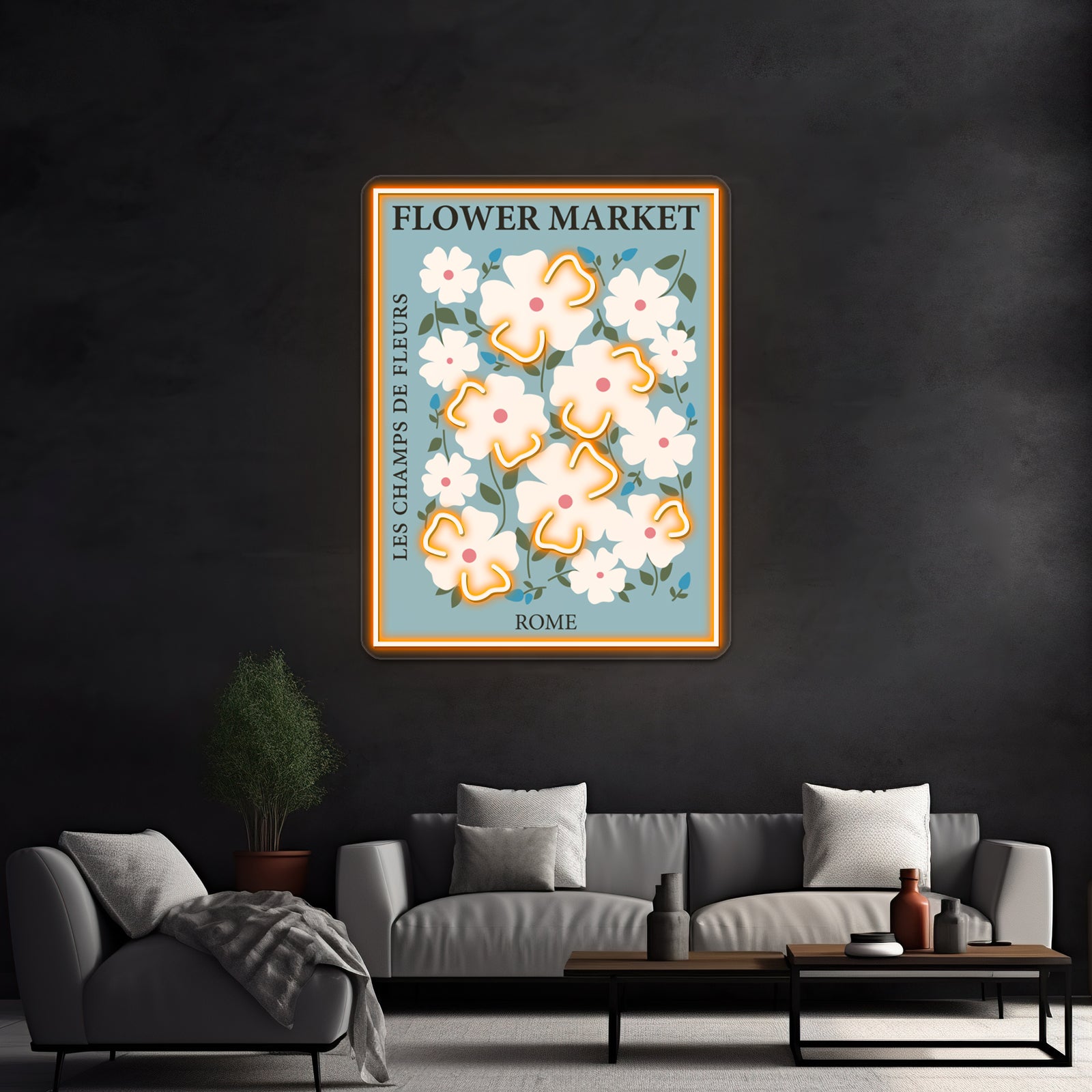 Rome Blue Flower Art Aesthetic Museum Wild Rose Cottagecore Wall Artwork Neon Signs | Shineneon