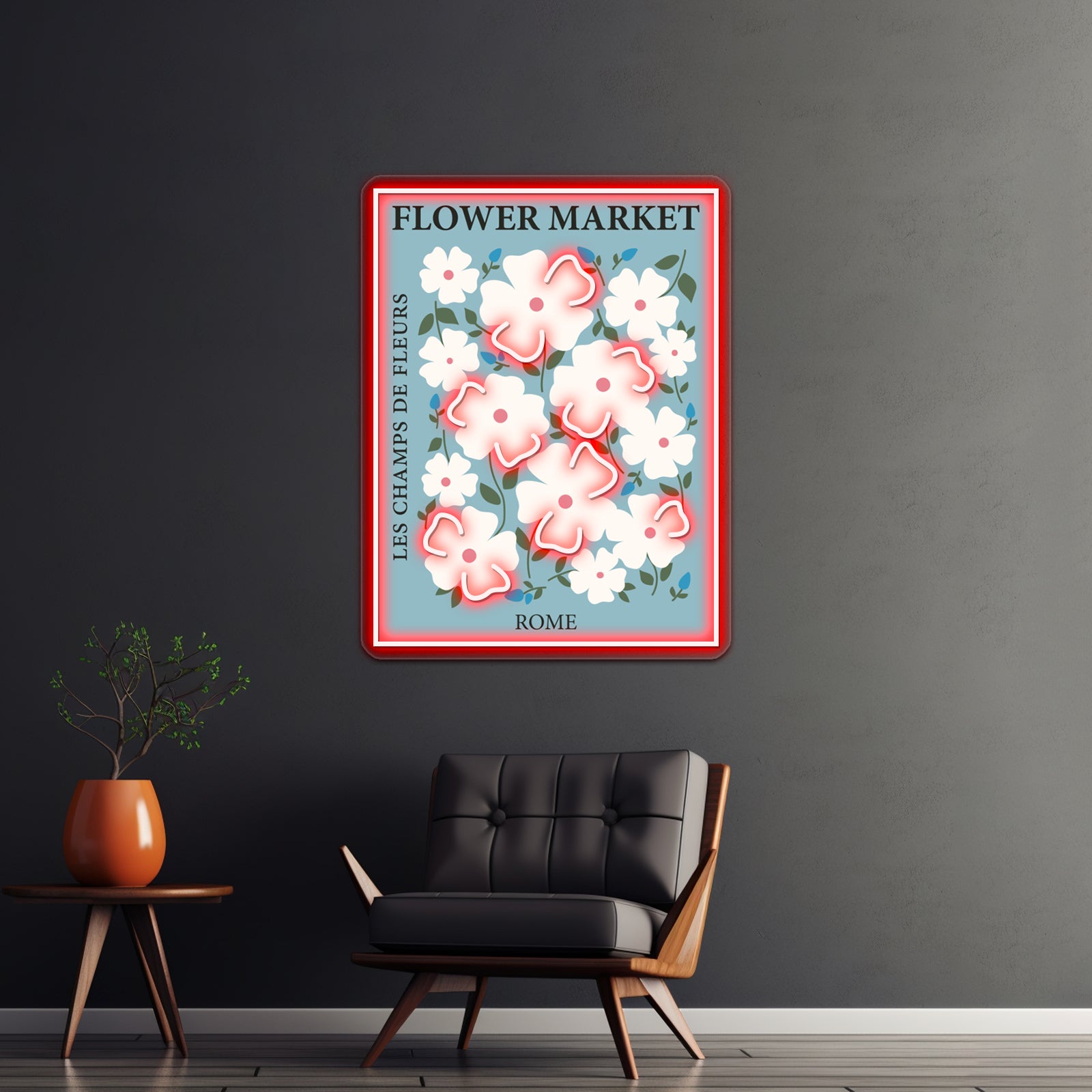 Rome Blue Flower Art Aesthetic Museum Wild Rose Cottagecore Wall Artwork Neon Signs | Shineneon