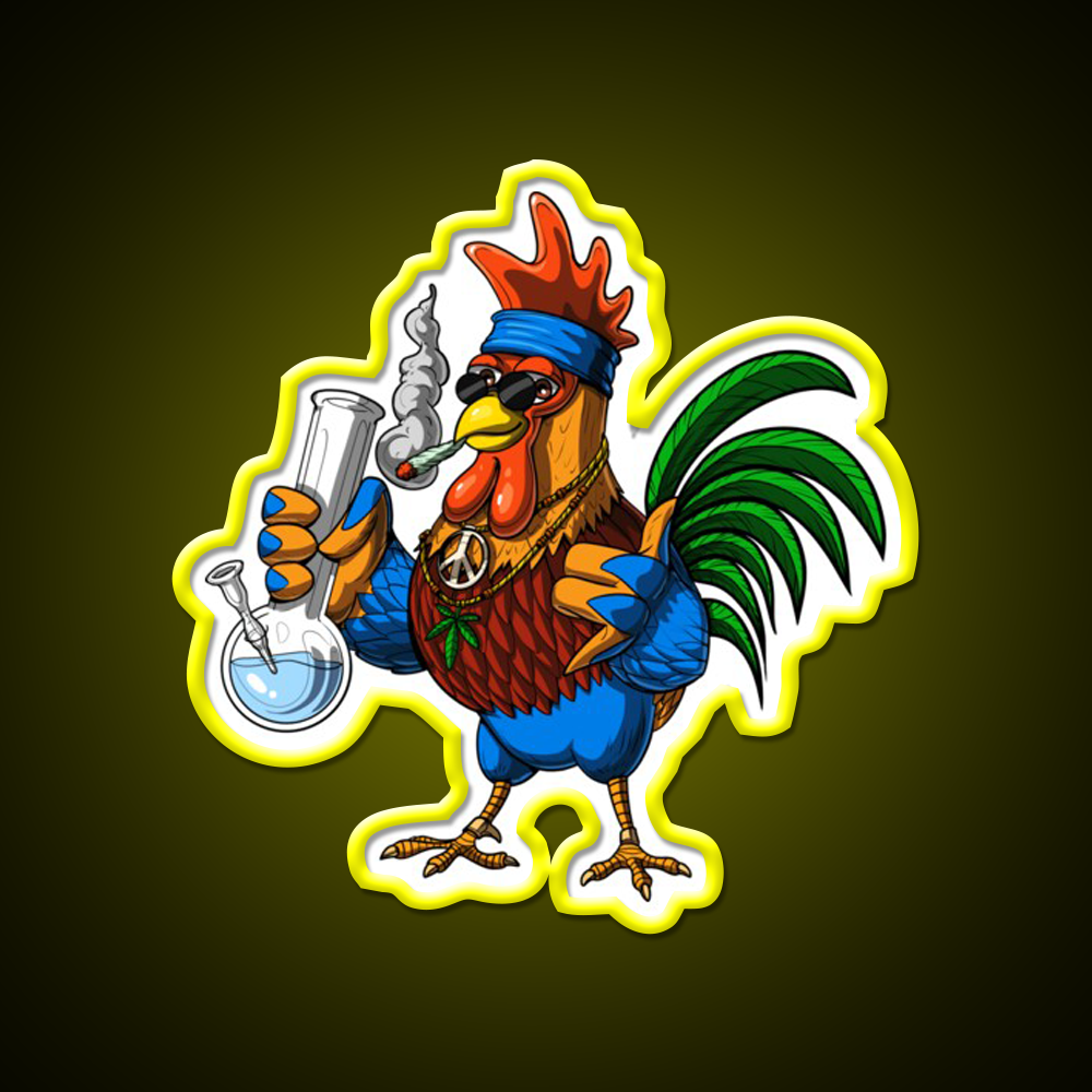 Rooster Hippie Stoner Hemp Inspired Green Leaf Led Neon Sign Rgb Color - LED neon sign view 7