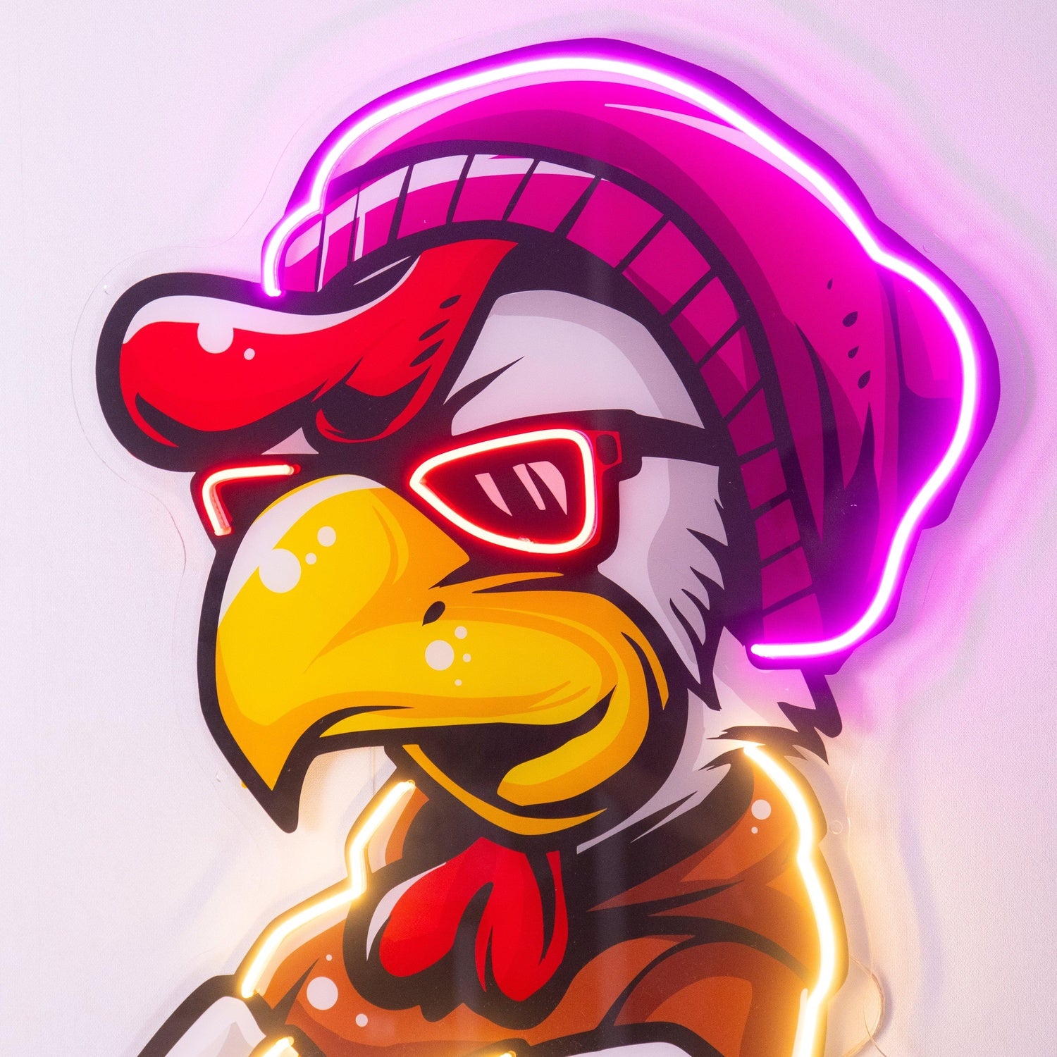 Rooster Hoodie Purple Red Yellow Cartoon Uv Printed Led Neon Sign For Indoor Decor | Shineneon