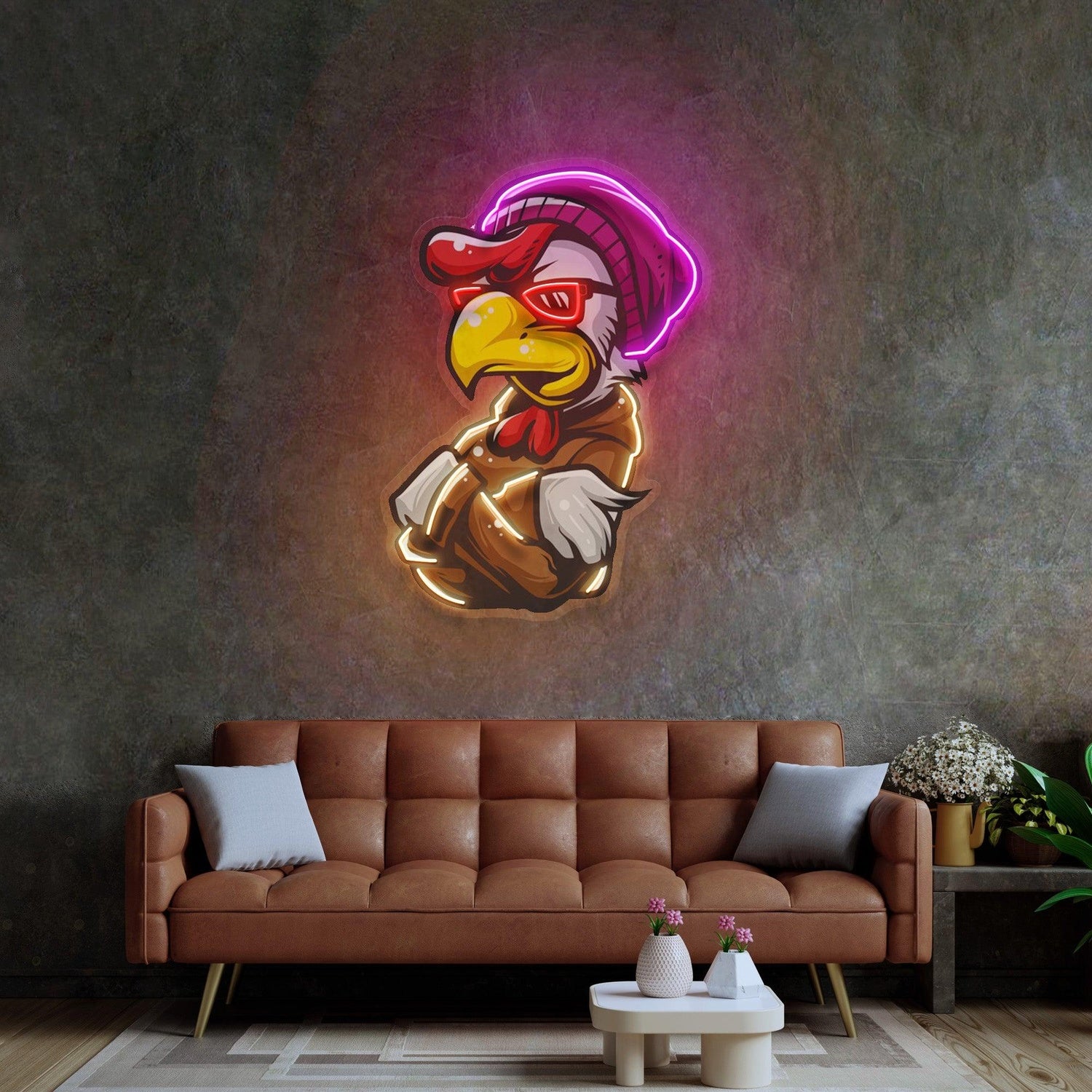 Rooster Hoodie Purple Red Yellow Cartoon Uv Printed Led Neon Sign For Indoor Decor | Shineneon