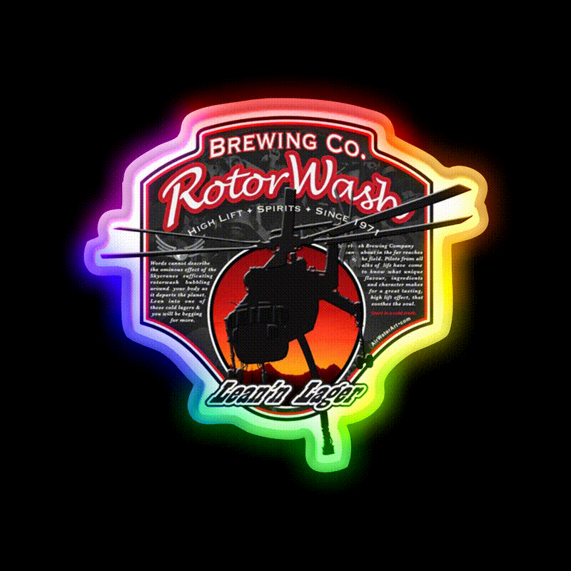 Rotorwash Brewing Co Leann Lager Skycrane Beer Bar Decor Led Neon Sign Rgb Color - LED neon sign close-up detail