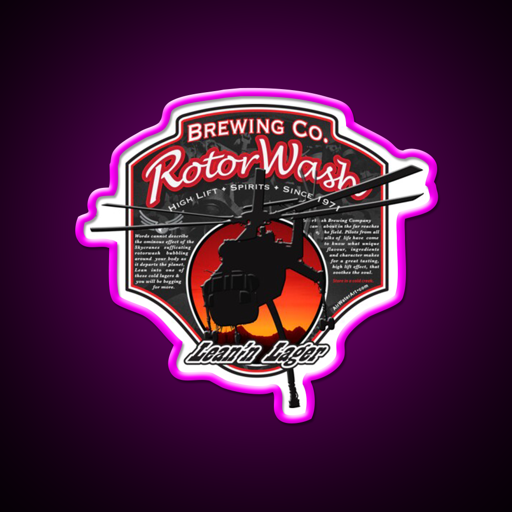 Rotorwash Brewing Co Leann Lager Skycrane Beer Bar Decor Led Neon Sign Rgb Color - Neon sign mounted on wall in room