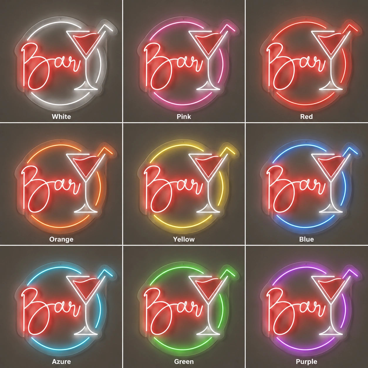 Round Martini Bar Neon Sign LED Neon Sign color grid
