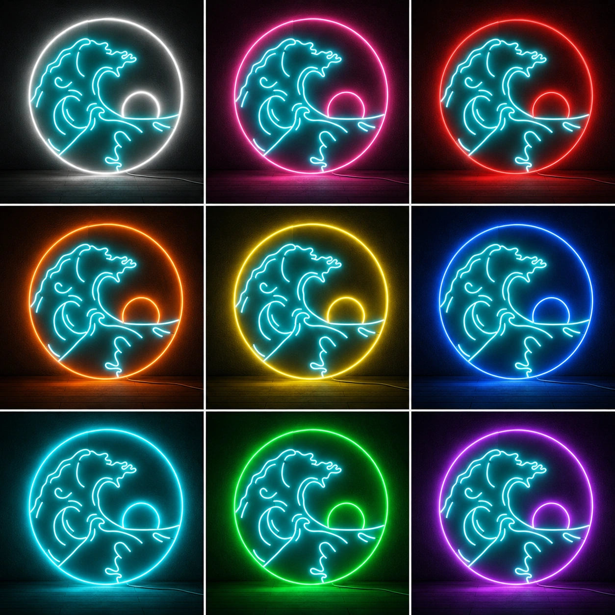 Round Sea Sunset Neon Sign LED Neon Sign color grid