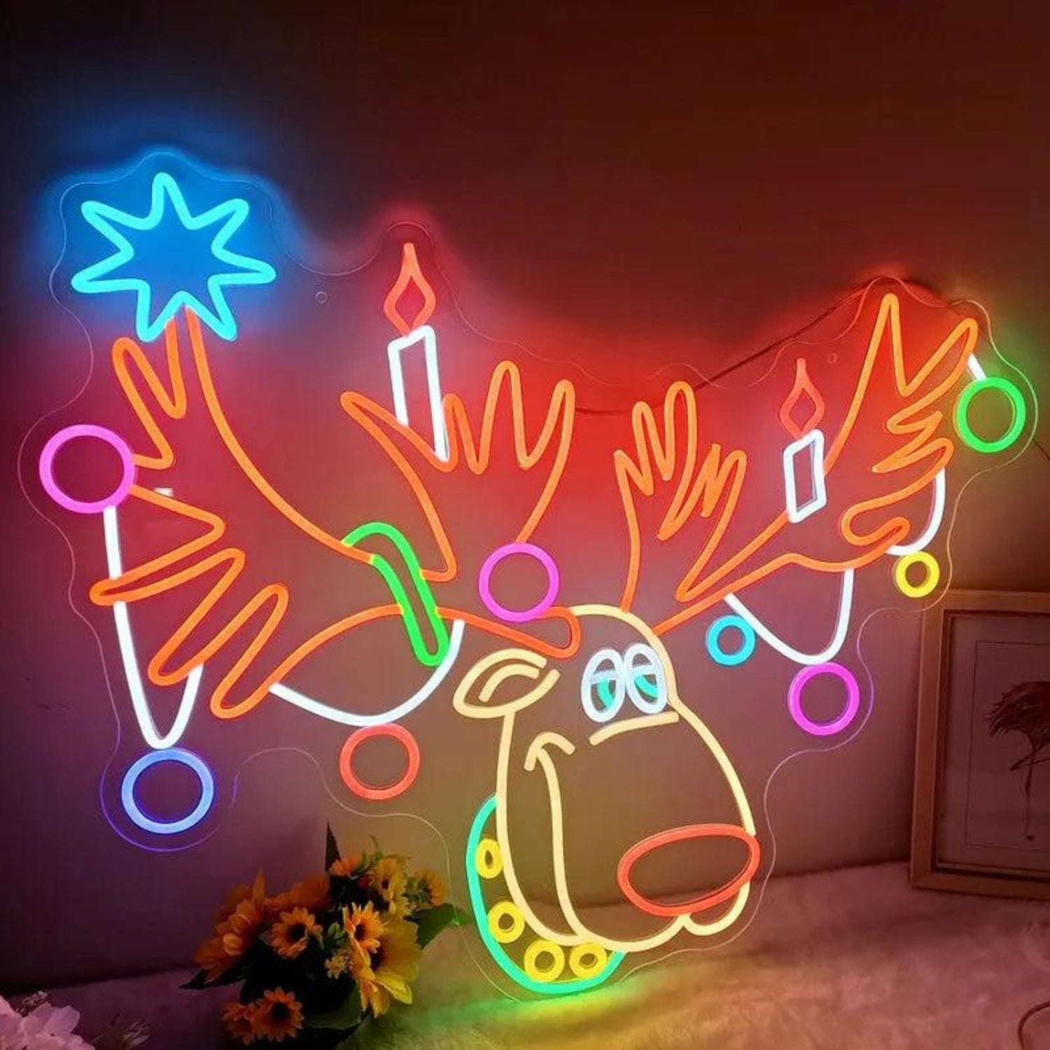 Rudolph Red-Nosed Cartoon Reindeer Multi-Color Led Neon Sign For Christmas Decor | Shineneon
