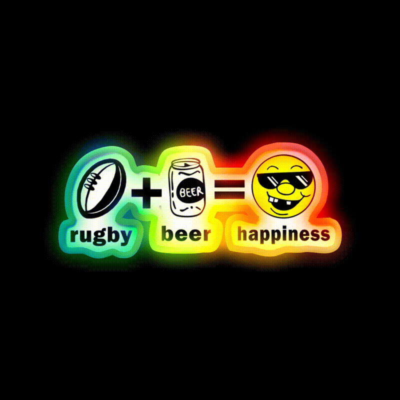 Rugby Plus Beer Equal Happiness Beer Bar Decor Led Neon Sign Rgb Color - LED neon sign close-up detail