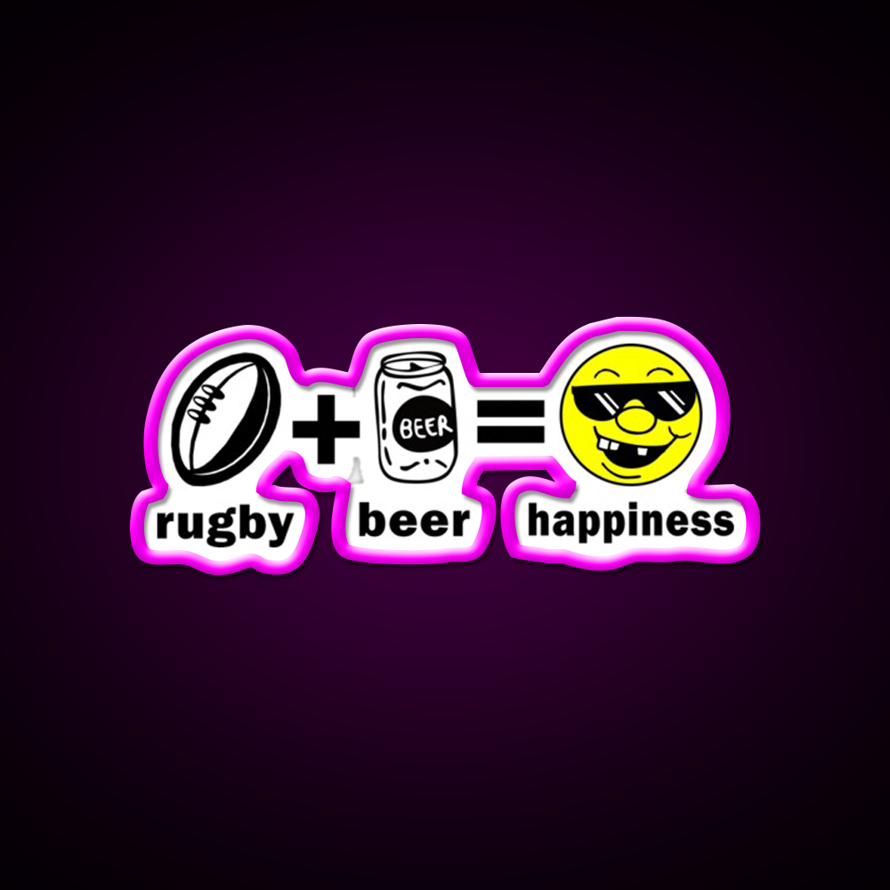 Rugby Plus Beer Equal Happiness Beer Bar Decor Led Neon Sign Rgb Color - Neon sign mounted on wall in room