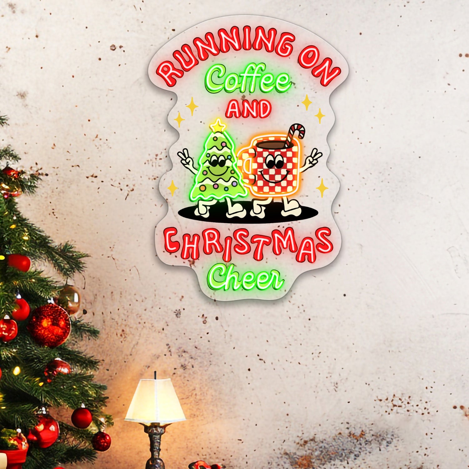 Running on Coffee and Christmas Cheer Acrylic Led Neon Sign | Shineneon