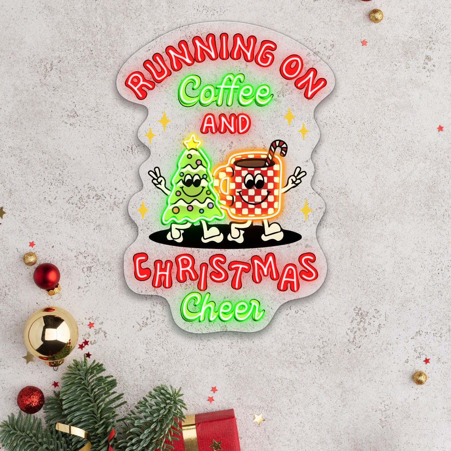 Running on Coffee and Christmas Cheer Acrylic Led Neon Sign | Shineneon