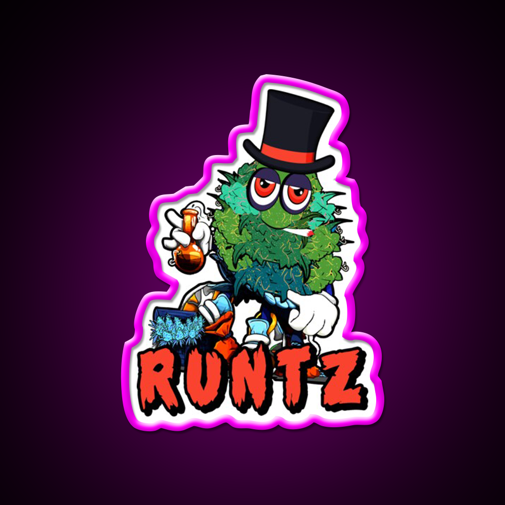 Runtz Strain Hemp Inspired Green Leaf Led Neon Sign Rgb Color - Neon sign mounted on wall in room