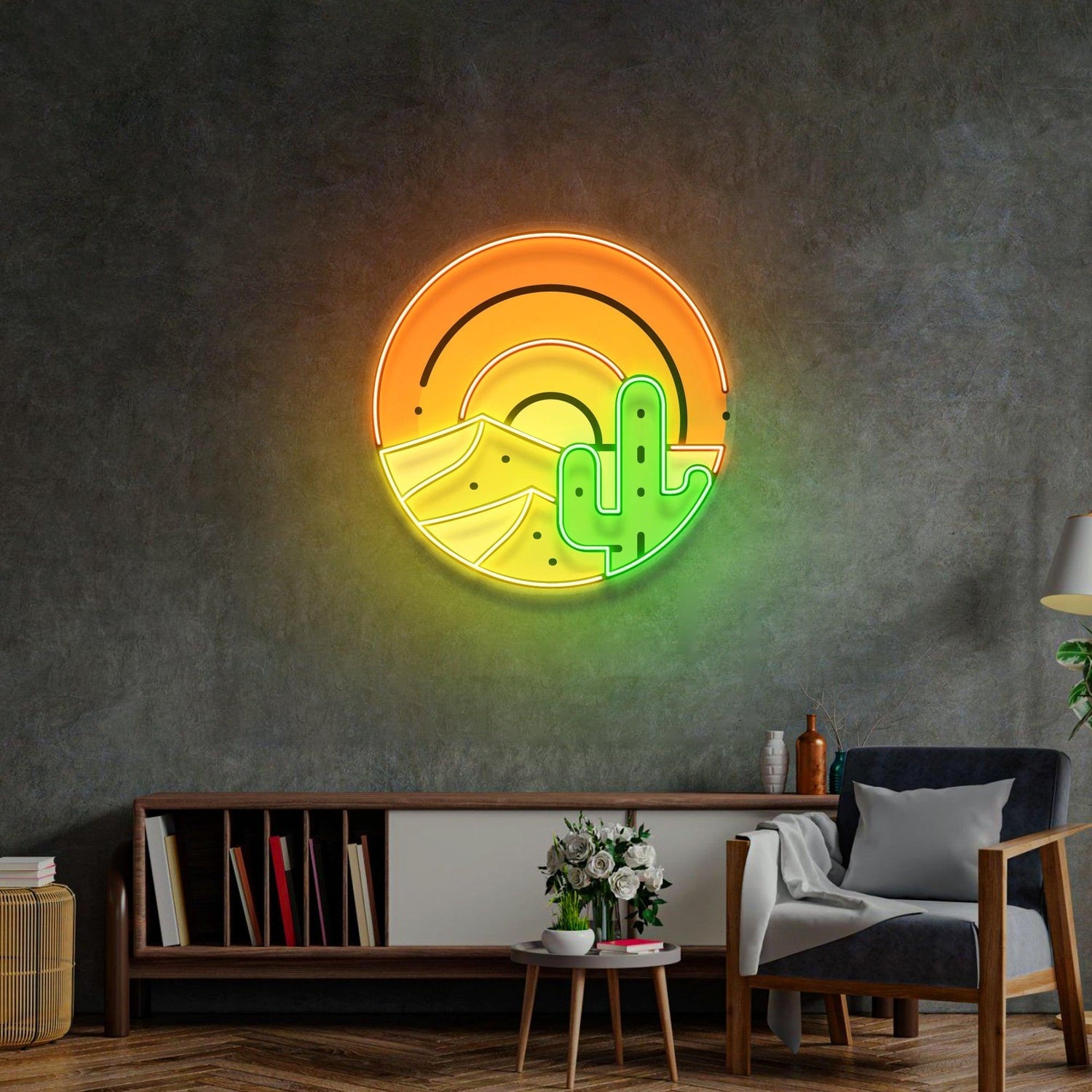 Sahara Desert Sunset Cactus Uv Printed Led Neon Sign Wall Art | Shineneon