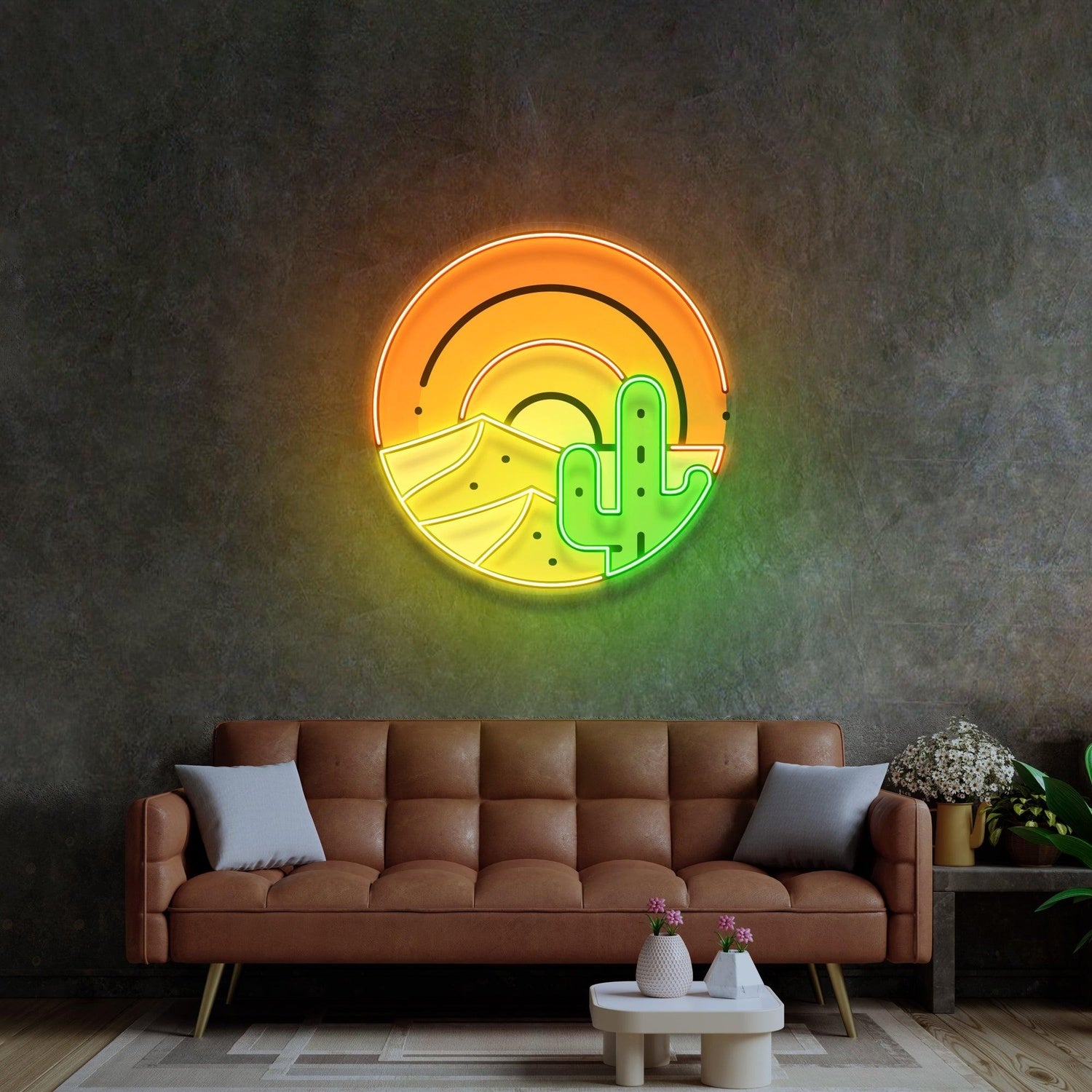 Sahara Desert Sunset Cactus Uv Printed Led Neon Sign Wall Art | Shineneon
