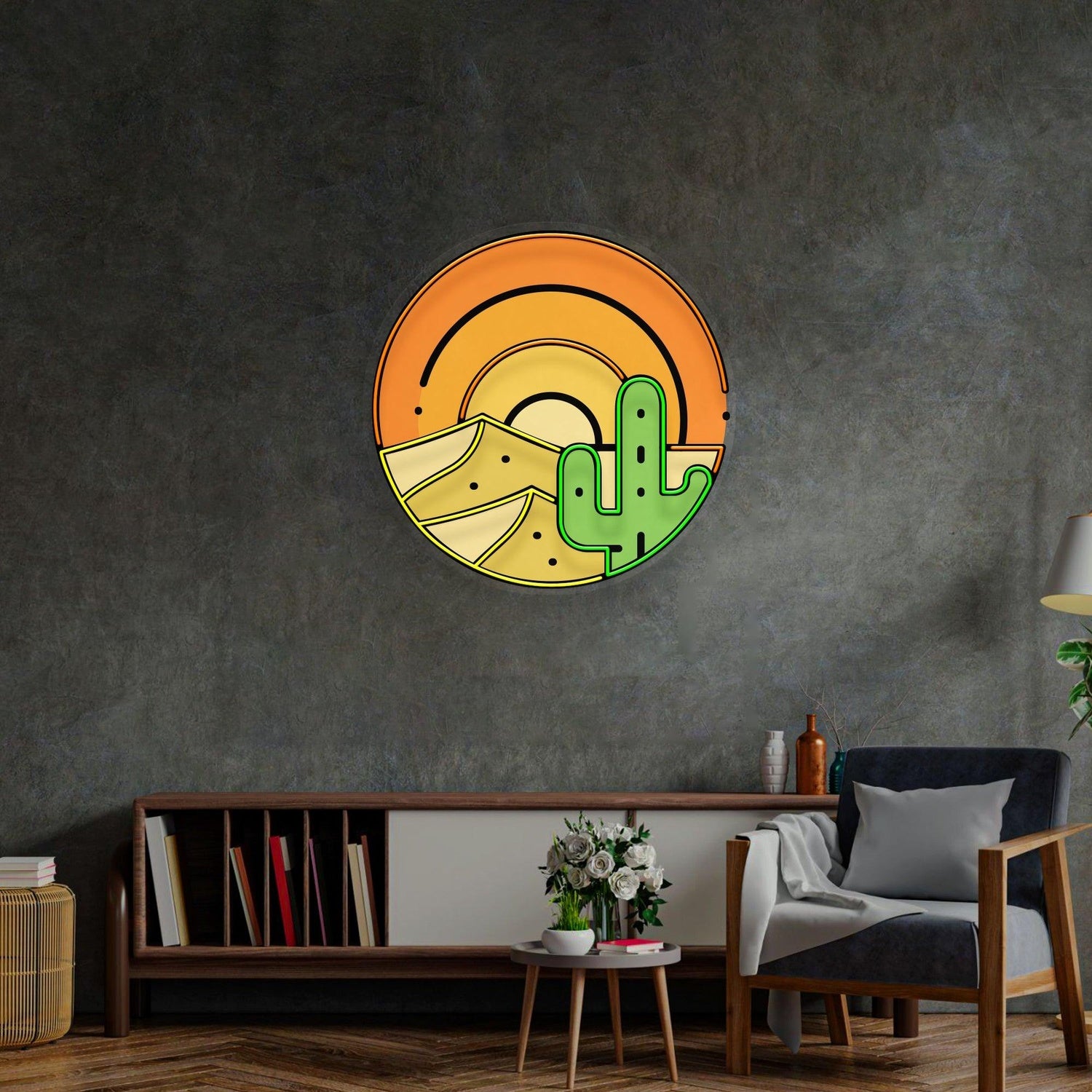 Sahara Desert Sunset Cactus Uv Printed Led Neon Sign Wall Art | Shineneon