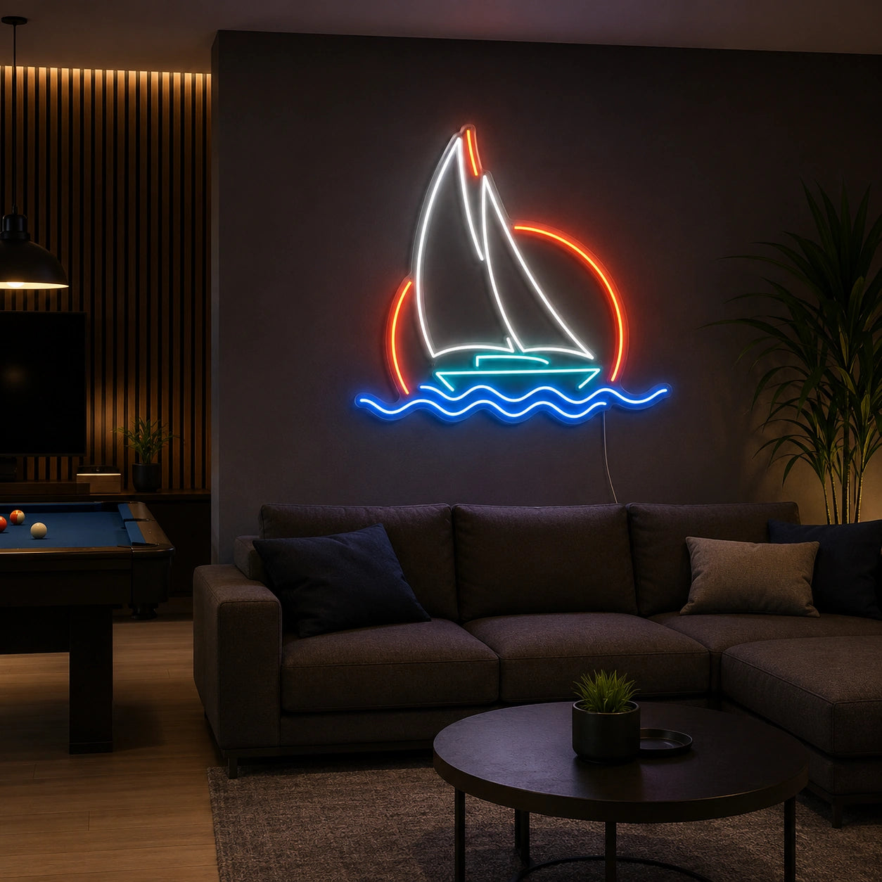 Sailboat Sun And Waves LED Neon Sign size image
