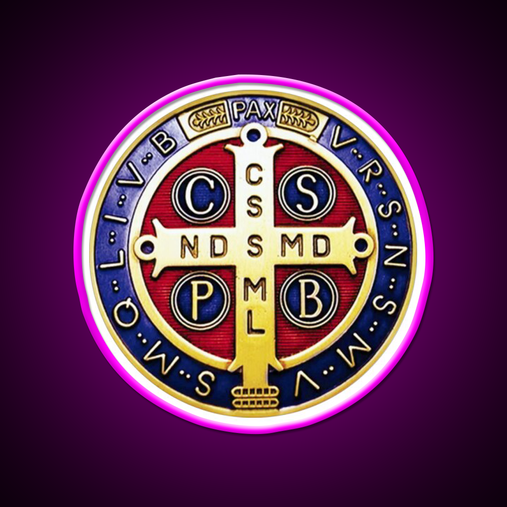 Saint Benedict Medal Crux Sancti Patris Cocktail Bar Decor Led Neon Sign Rgb Color - Neon sign mounted on wall in room