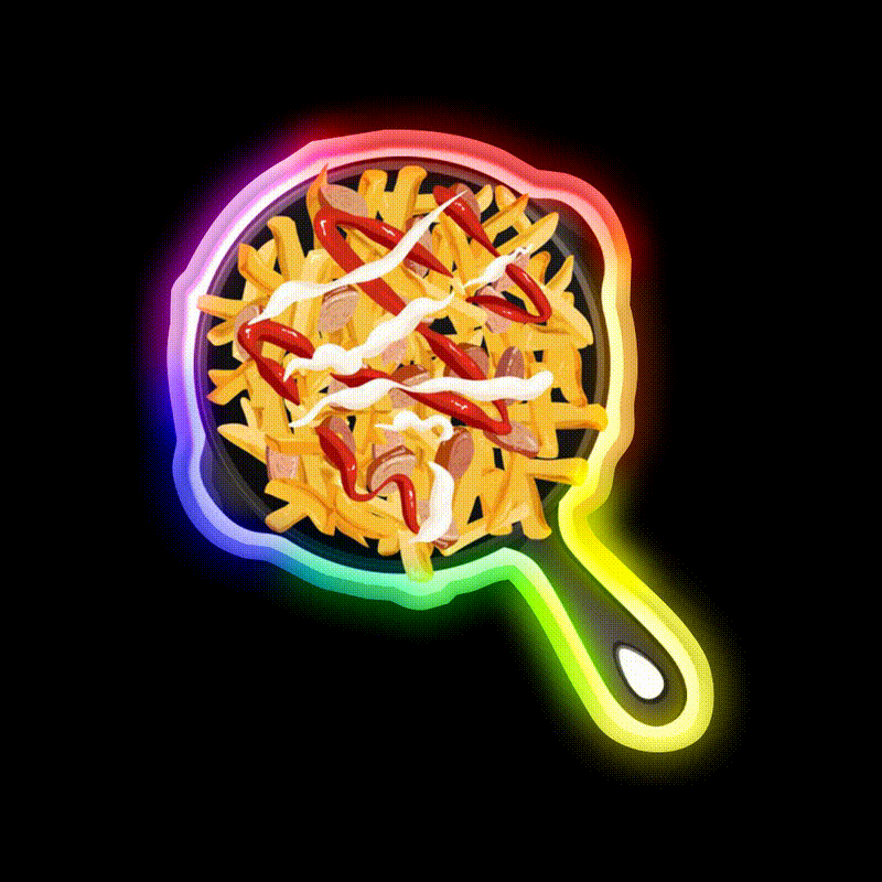 Salchipapa In A Pan Snack Food Led Neon Sign Rgb Color - LED neon sign close-up detail