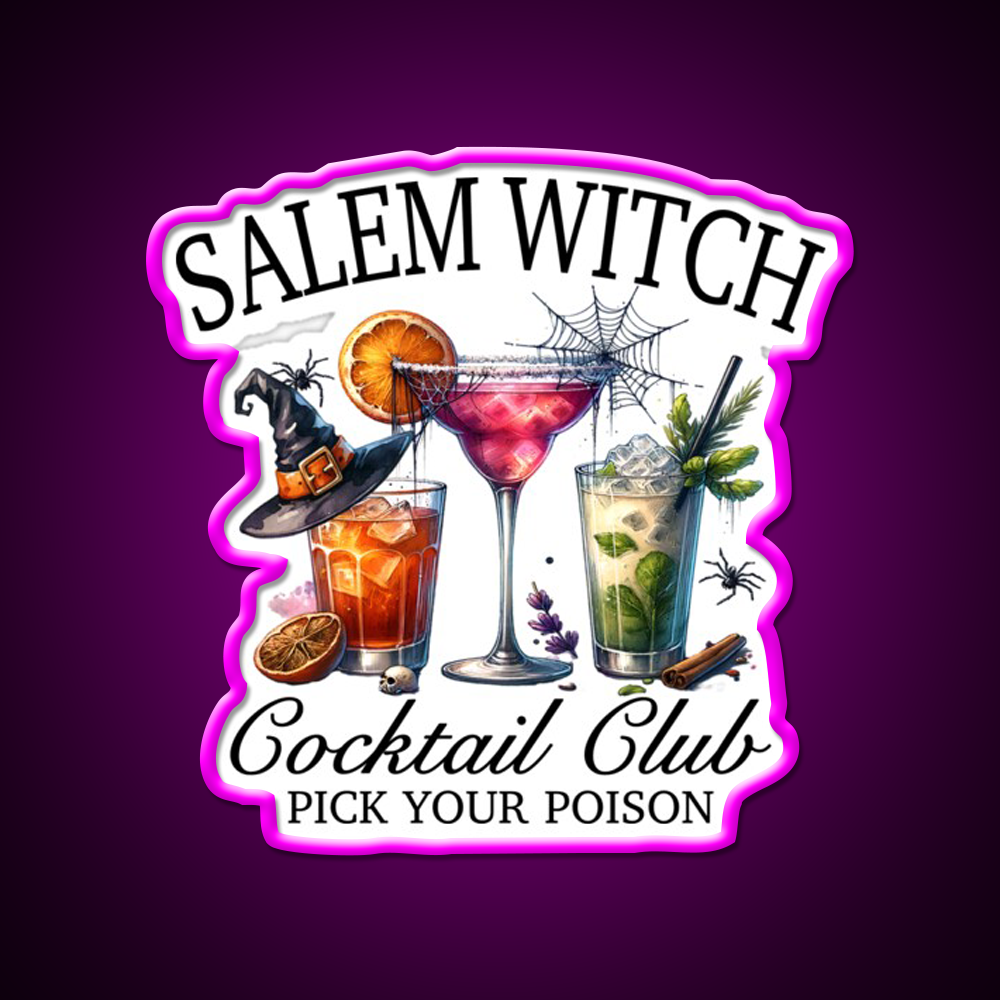 Salem Witch Cocktail Club Cocktail Bar Decor Led Neon Sign Rgb Color - Neon sign mounted on wall in room