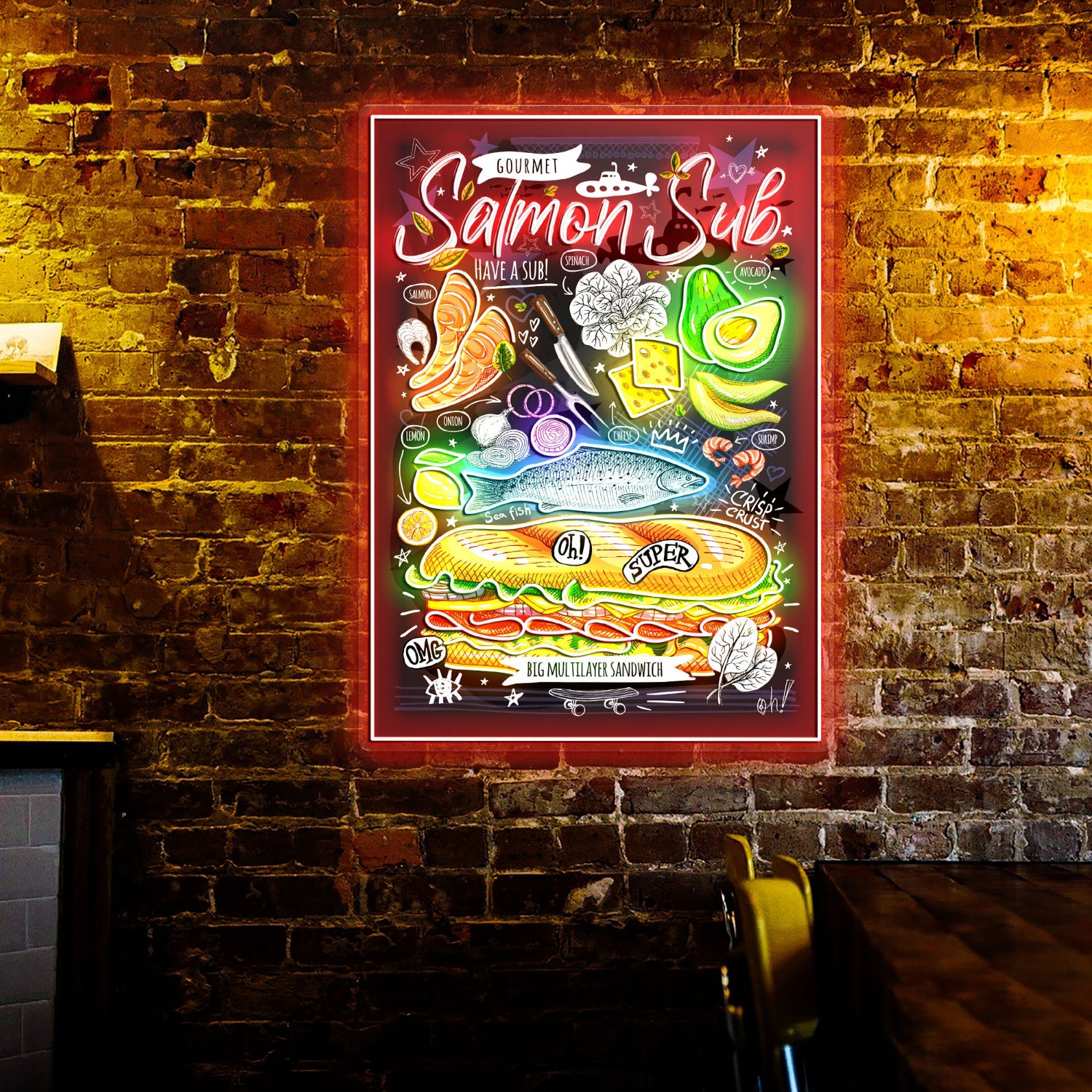 Salmon Sub Poster Acrylic Led Sign | Shineneon
