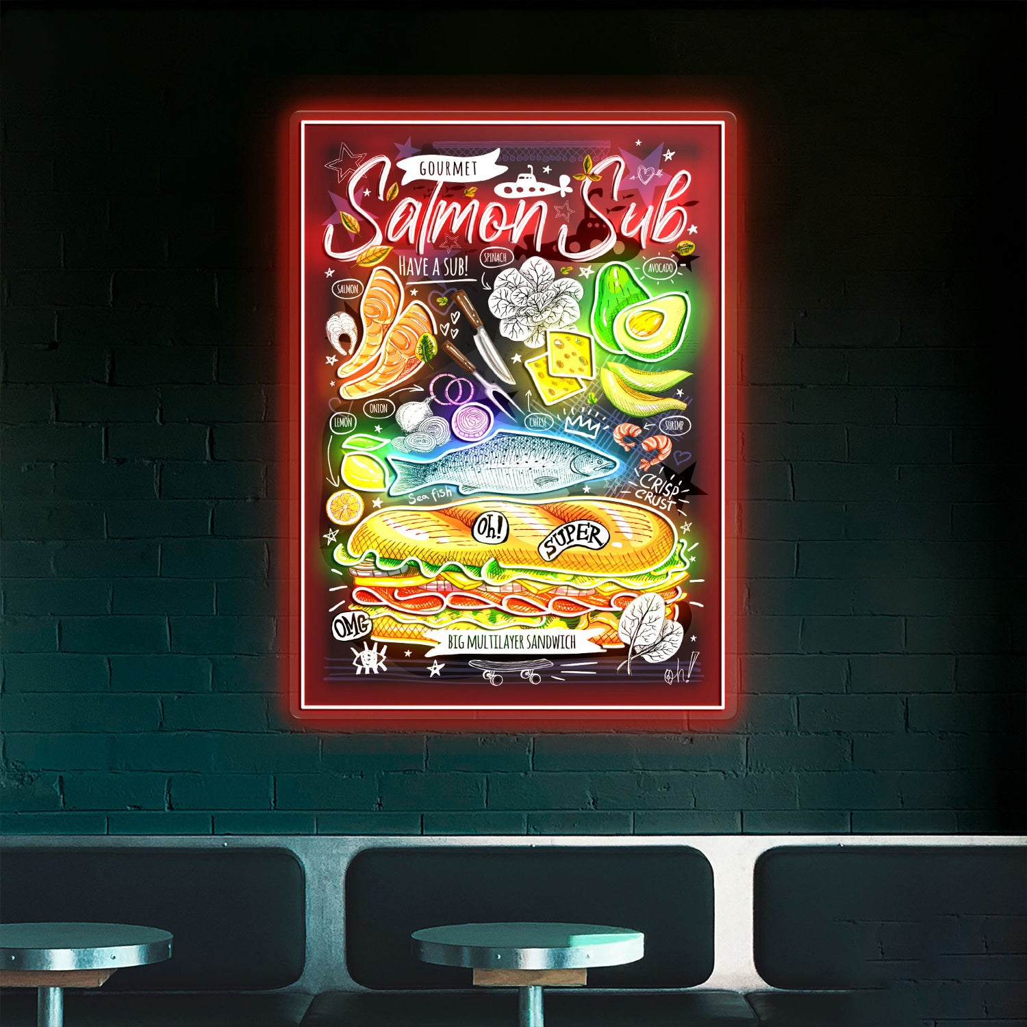 Salmon Sub Poster Acrylic Led Sign | Shineneon