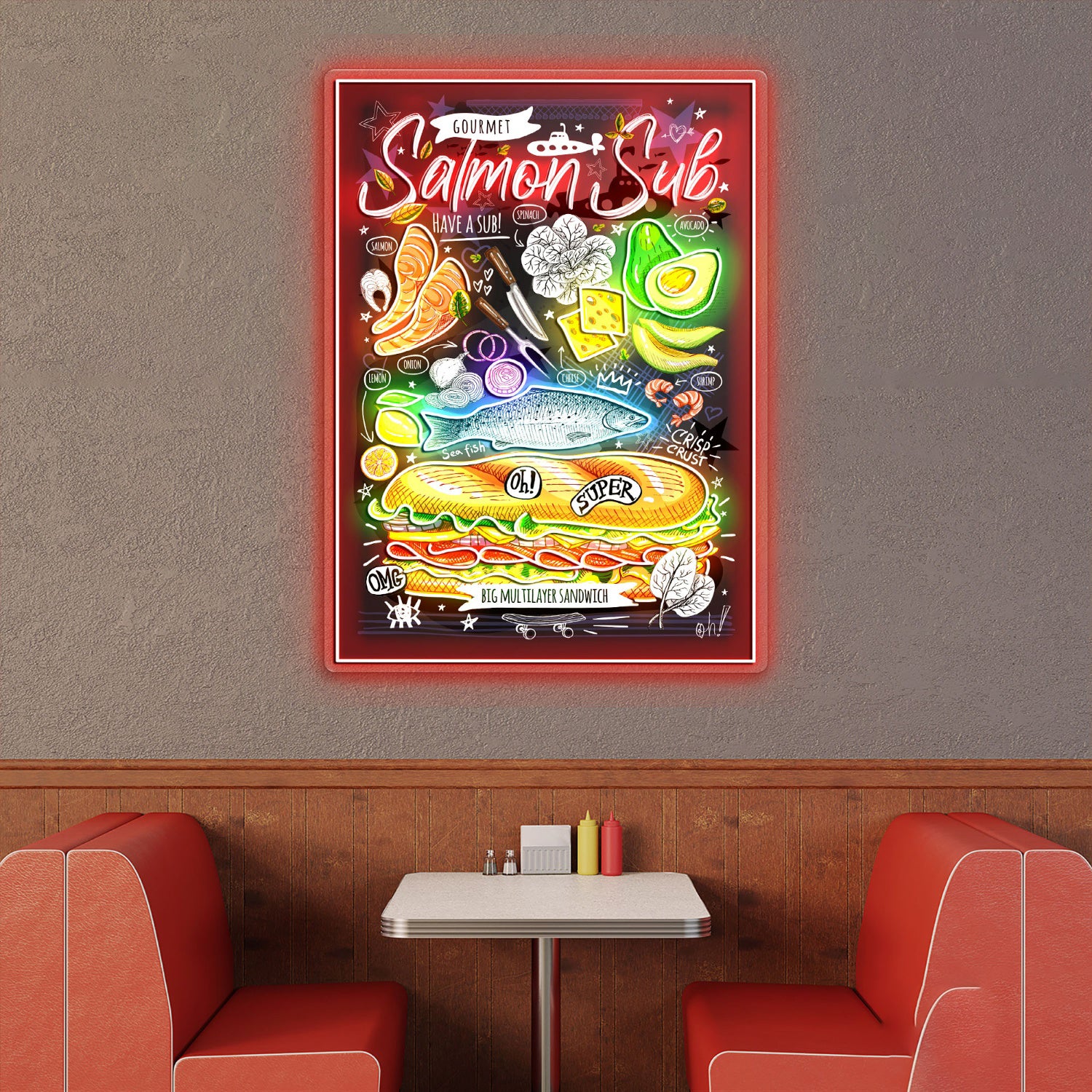 Salmon Sub Poster Acrylic Led Sign | Shineneon