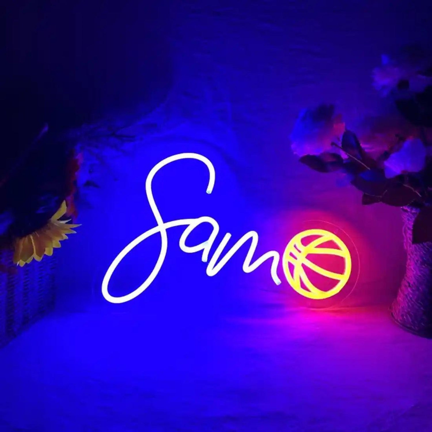 Sam Name Basketball Led Neon Sign With Blue-Purple Glow For Indoor Room Decor | Shineneon