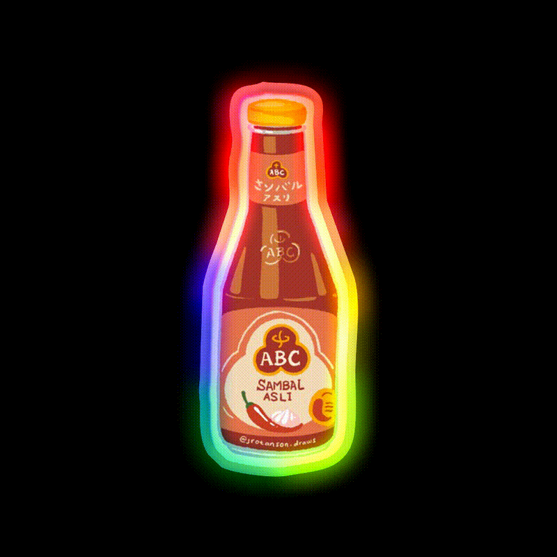 Sambal Abc Legendary Indonesian Chilli Sauce Snack Food Led Neon Sign Rgb Color - LED neon sign close-up detail