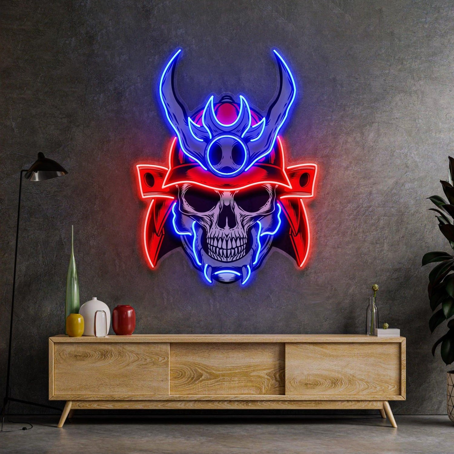 Samurai Skullcap Red Blue Uv Printed Led Neon Sign Indoor Decor | Shineneon