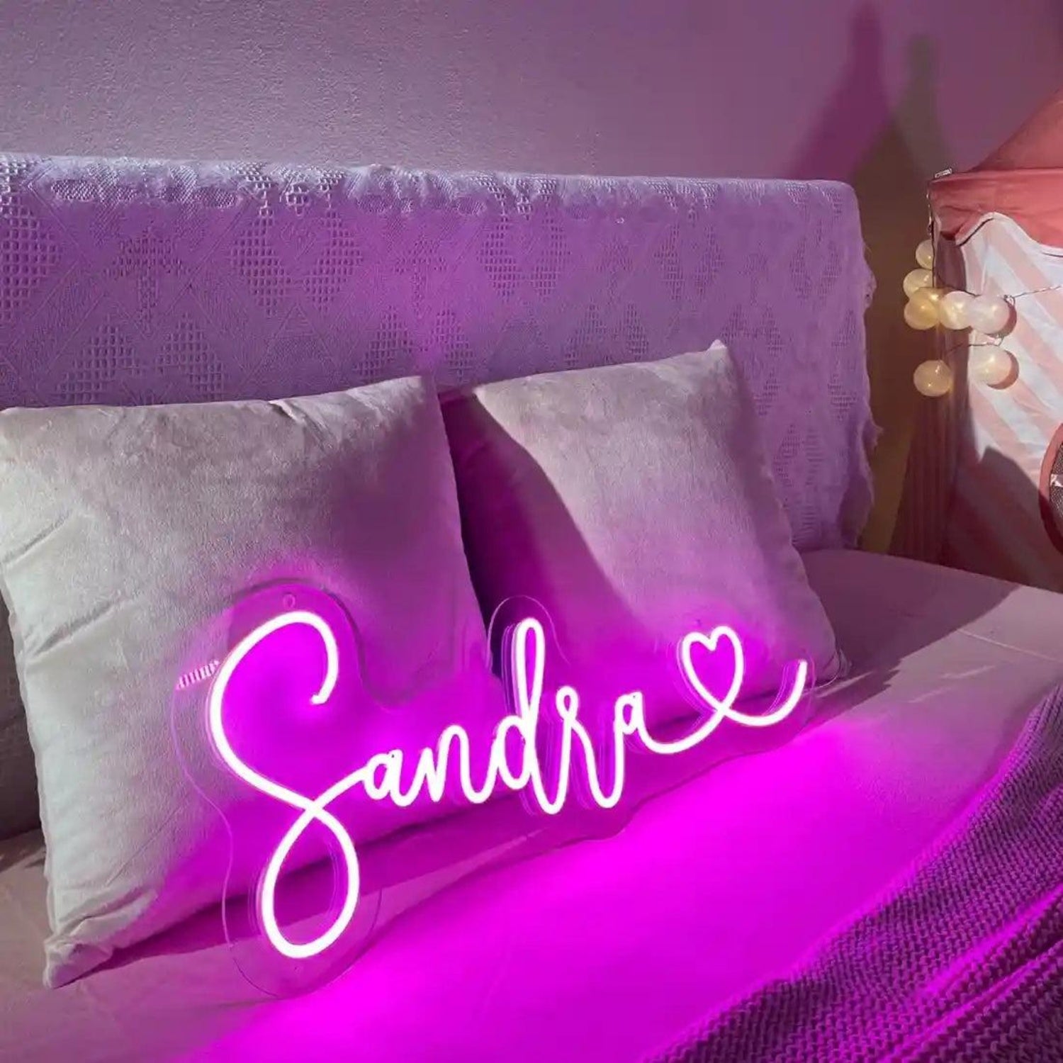 Sandra Name Pink Heart Led Neon Sign For Bedroom Decor | Shineneon