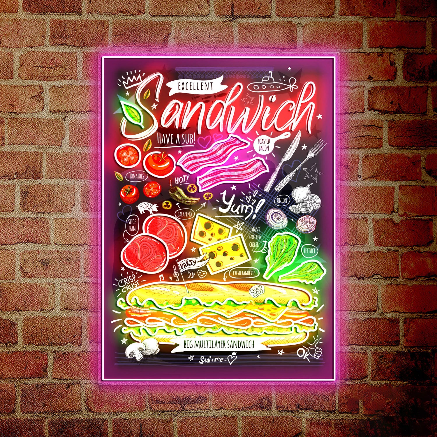 Sandwich Poster Food Menu Acrylic Led Sign | Shineneon