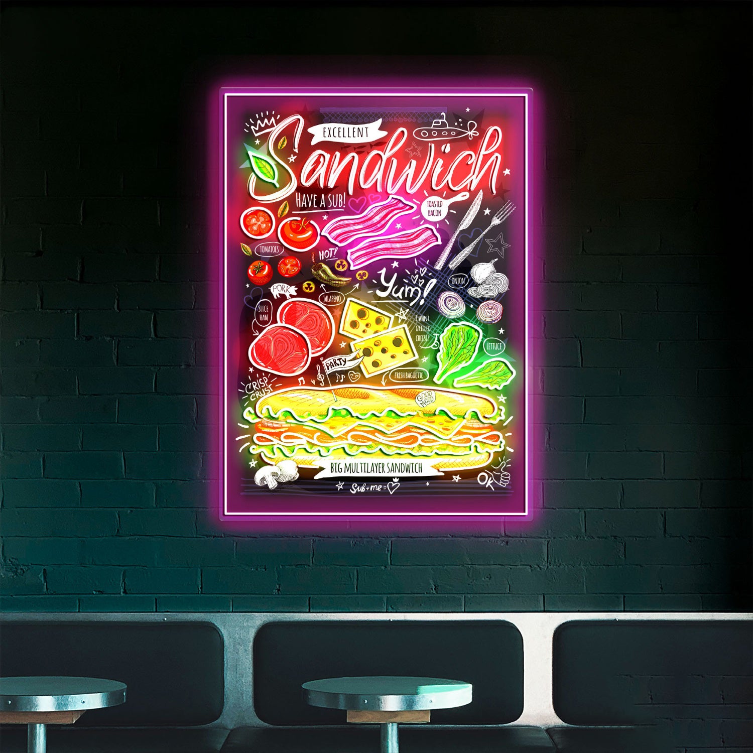 Sandwich Poster Food Menu Acrylic Led Sign | Shineneon