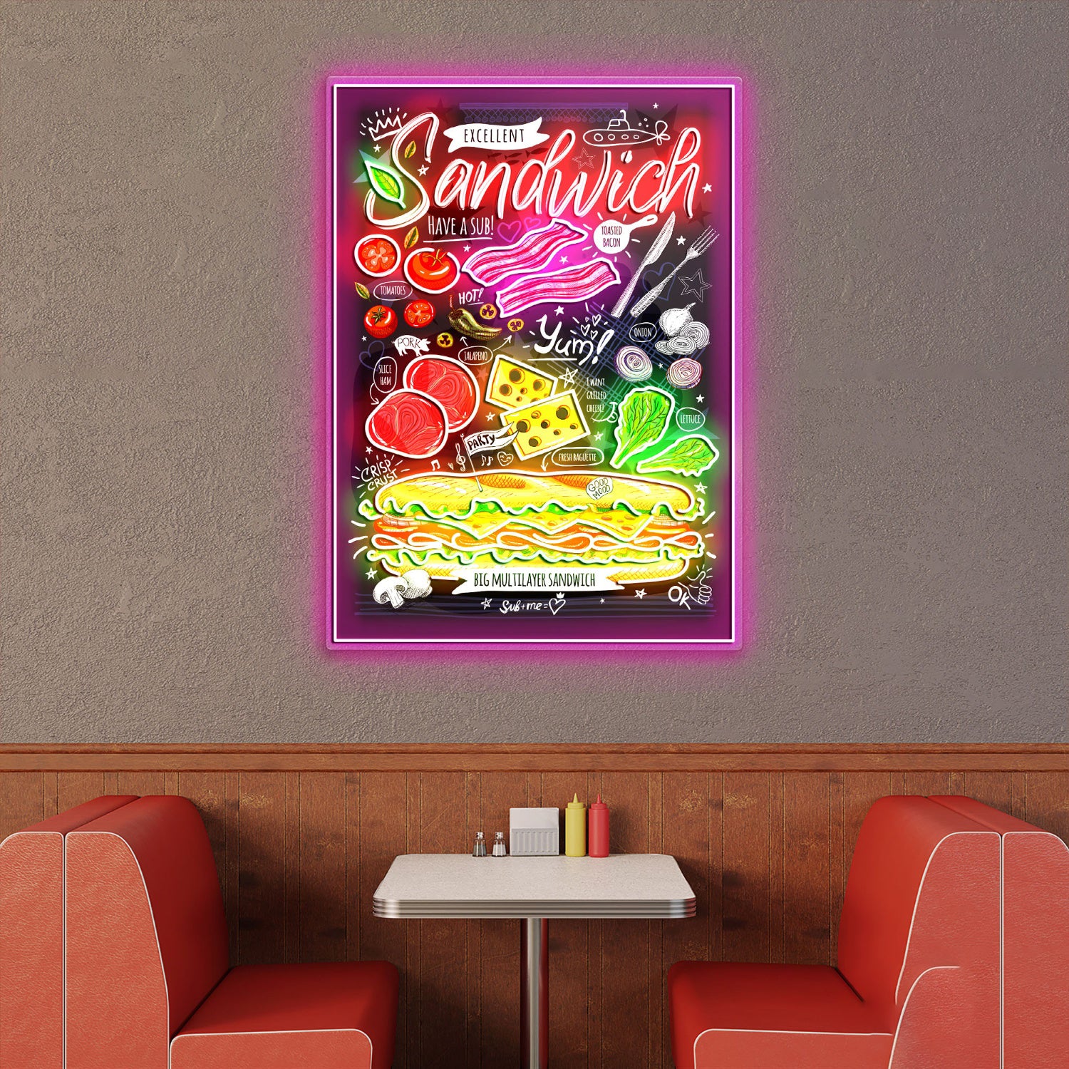 Sandwich Poster Food Menu Acrylic Led Sign | Shineneon