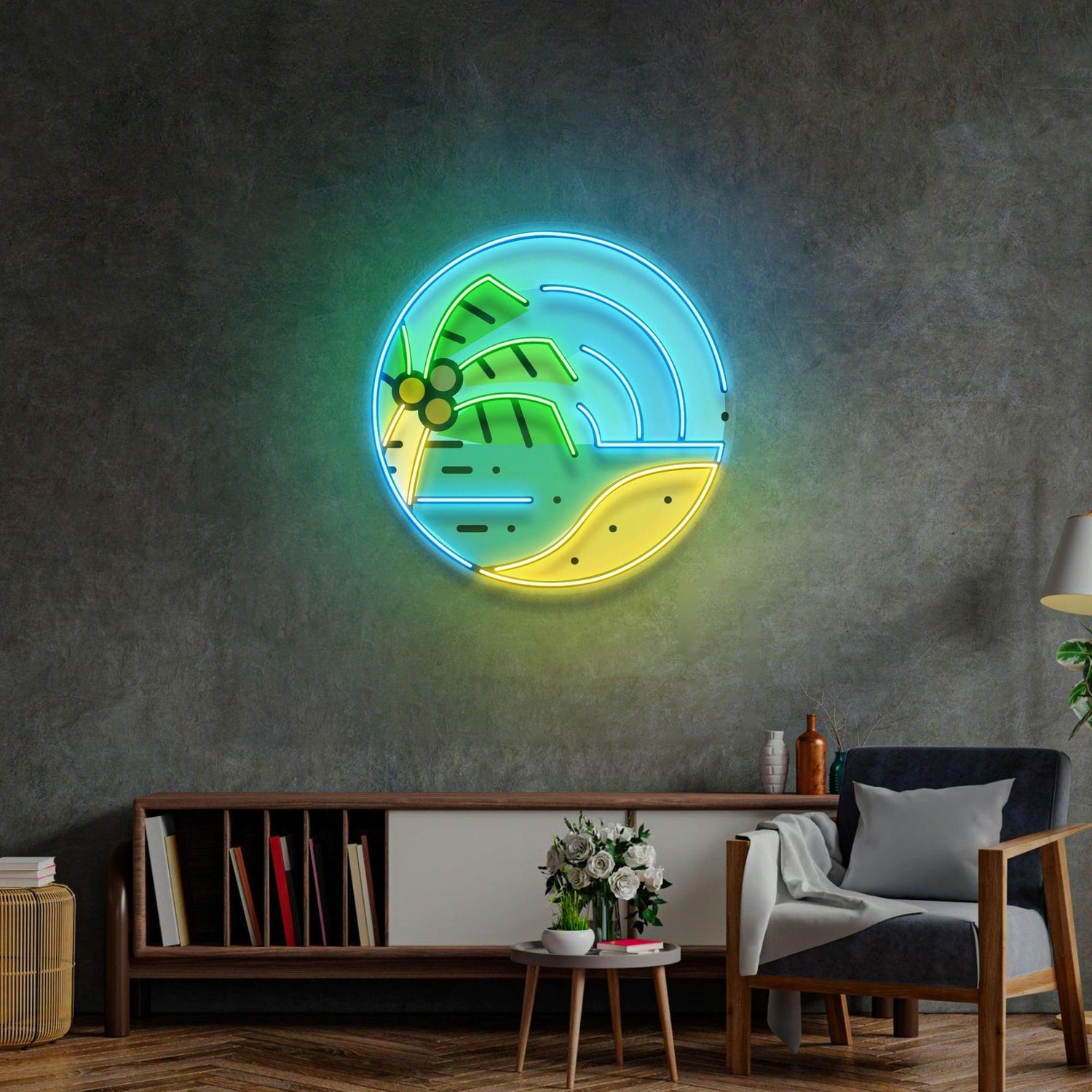 Sandy Beach Tropical Uv Printed Led Neon Sign Coastal Decor For Home Cafe | Shineneon